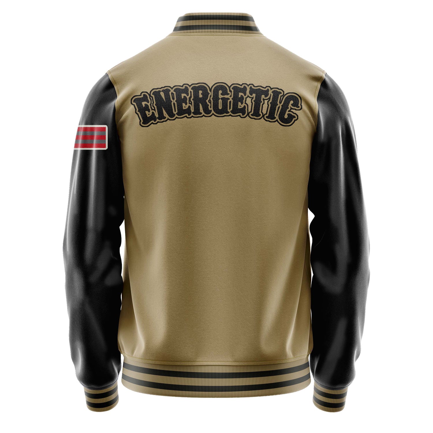 Custom Camel Varsity Jacket Patches Black Leather Sleeves - Emblem Badge Logo