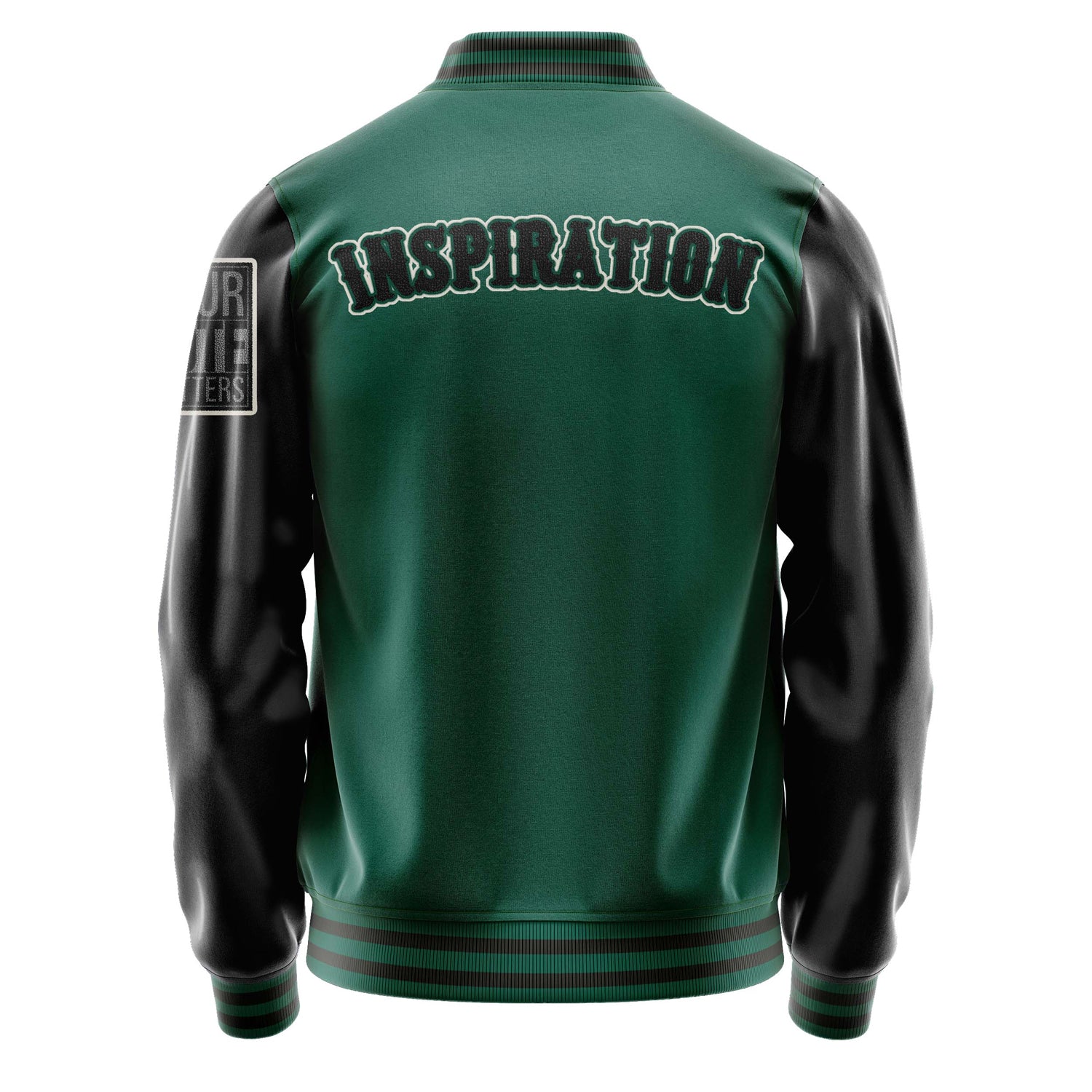 Custom Green Varsity Jacket Patches Black Leather Sleeves - Your Vote Matters