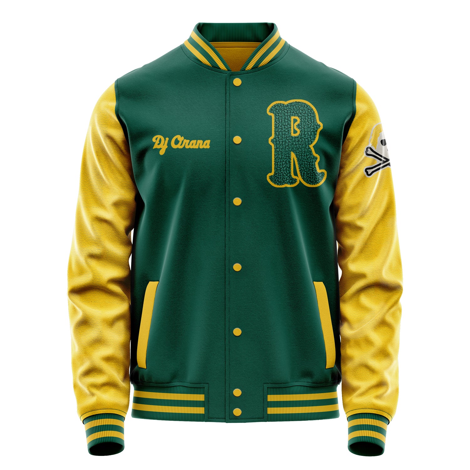 Custom Green Varsity Jacket Patches Egg Yellow Leather Sleeves - Fun Avatar