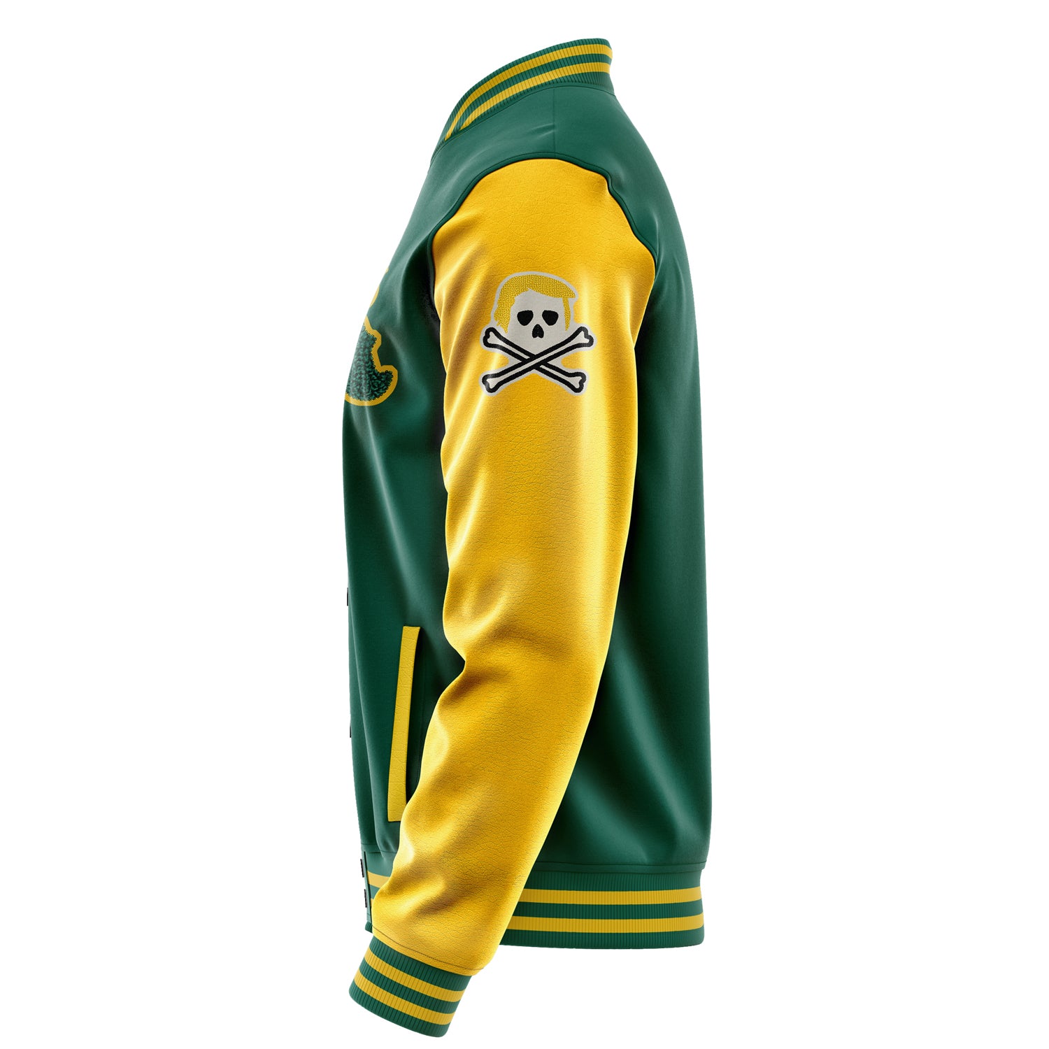 Custom Green Varsity Jacket Patches Egg Yellow Leather Sleeves - Fun Avatar