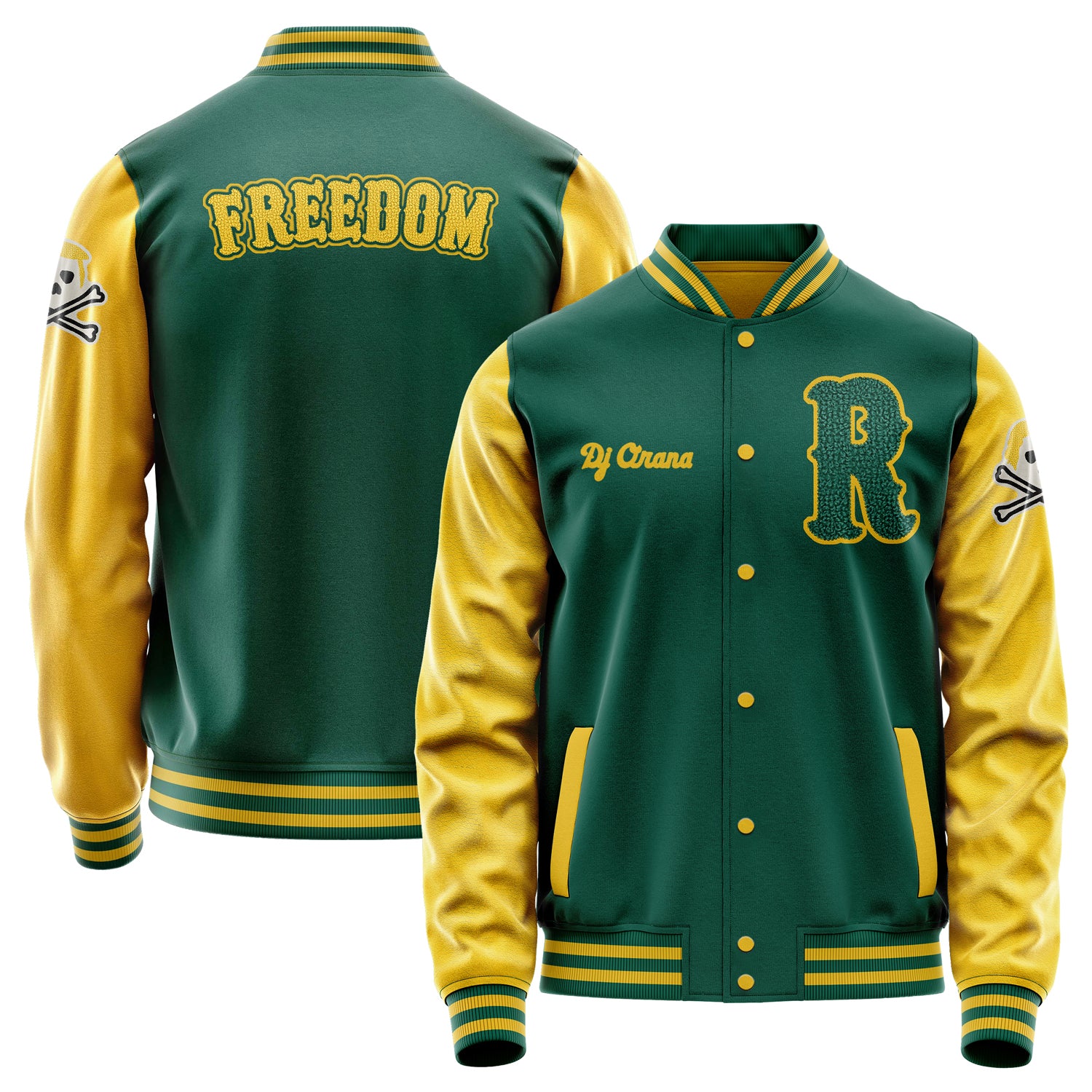 Custom Green Varsity Jacket Patches Egg Yellow Leather Sleeves - Fun Avatar