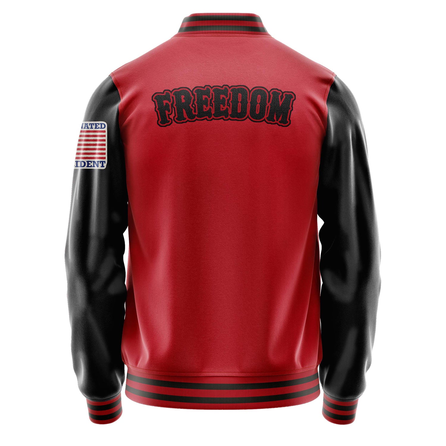 Custom Red Varsity Jacket Patches Black Leather Sleeves - Designated President