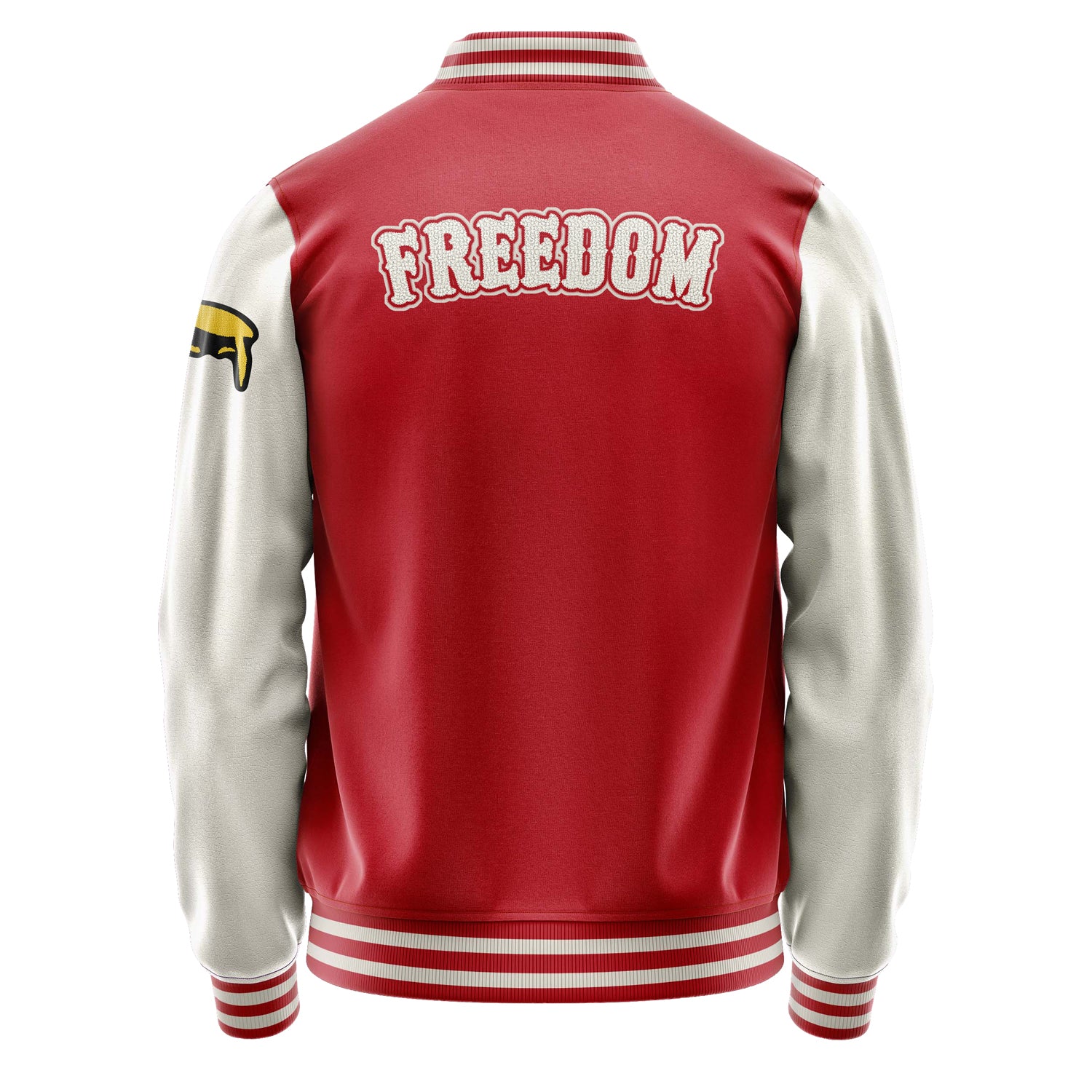 Custom Red Varsity Jacket Patches Beige Leather Sleeves - Fun Avatar