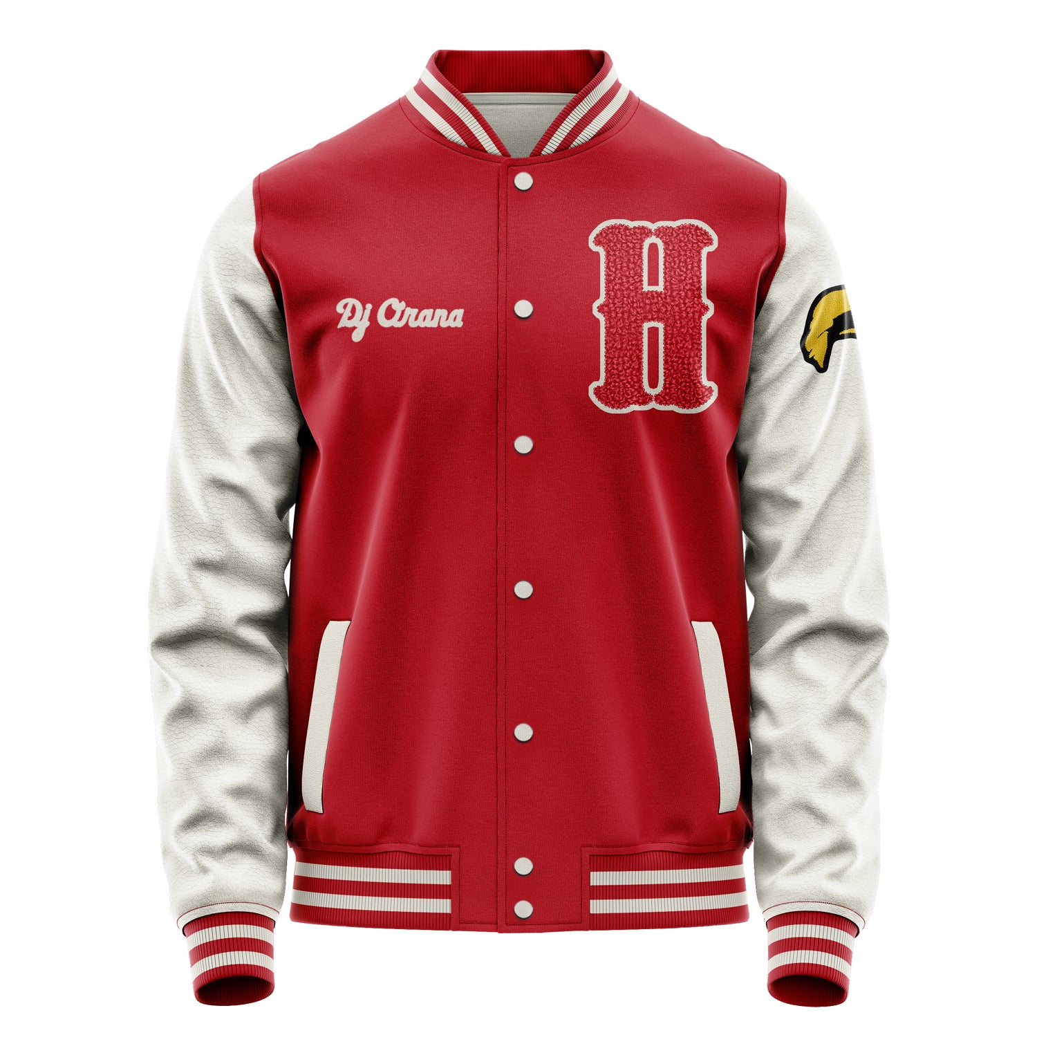 Custom Red Varsity Jacket Patches Beige Leather Sleeves - Fun Avatar