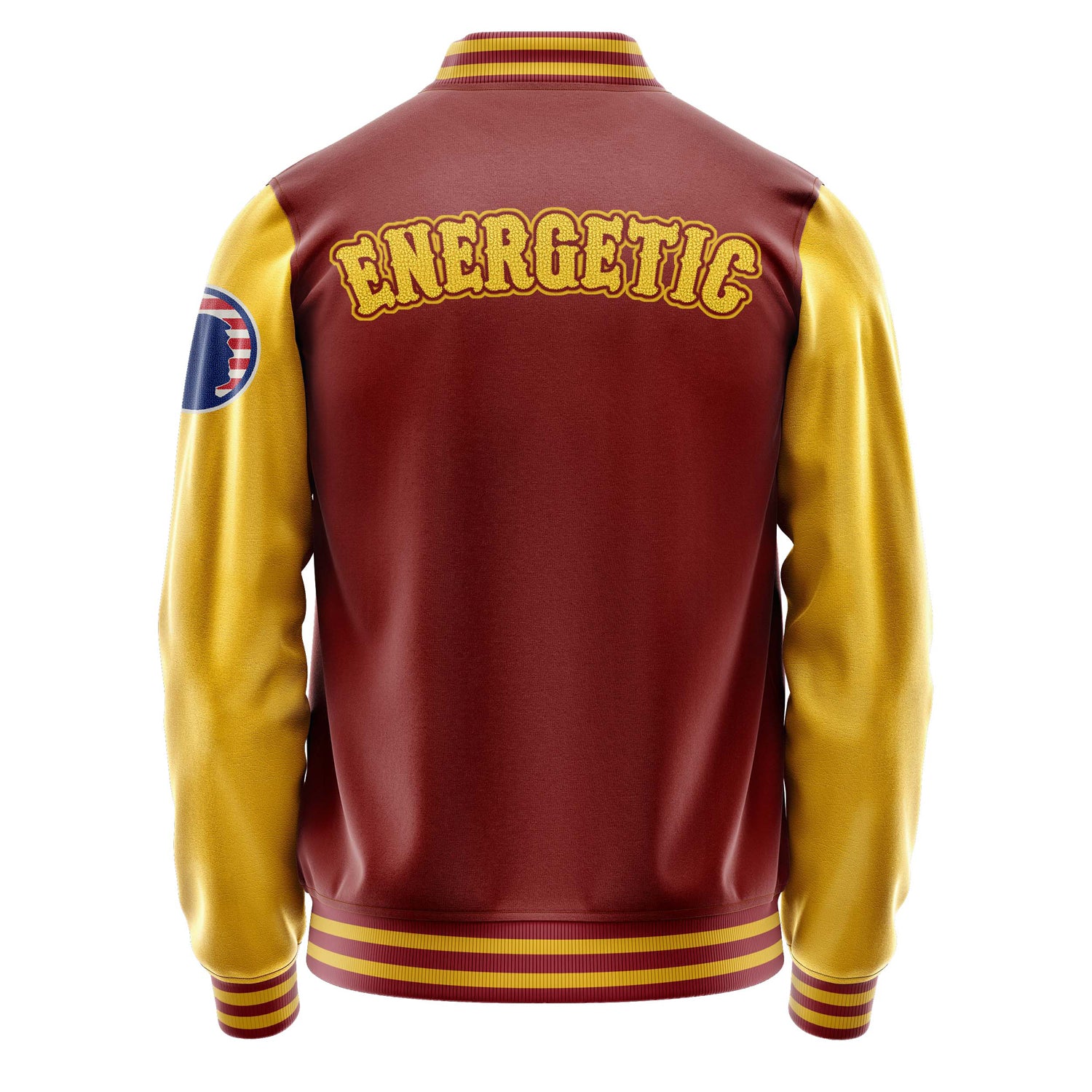 Custom Dark Red Varsity Jacket Patches Egg Yellow Leather Sleeves - Silhouette badge