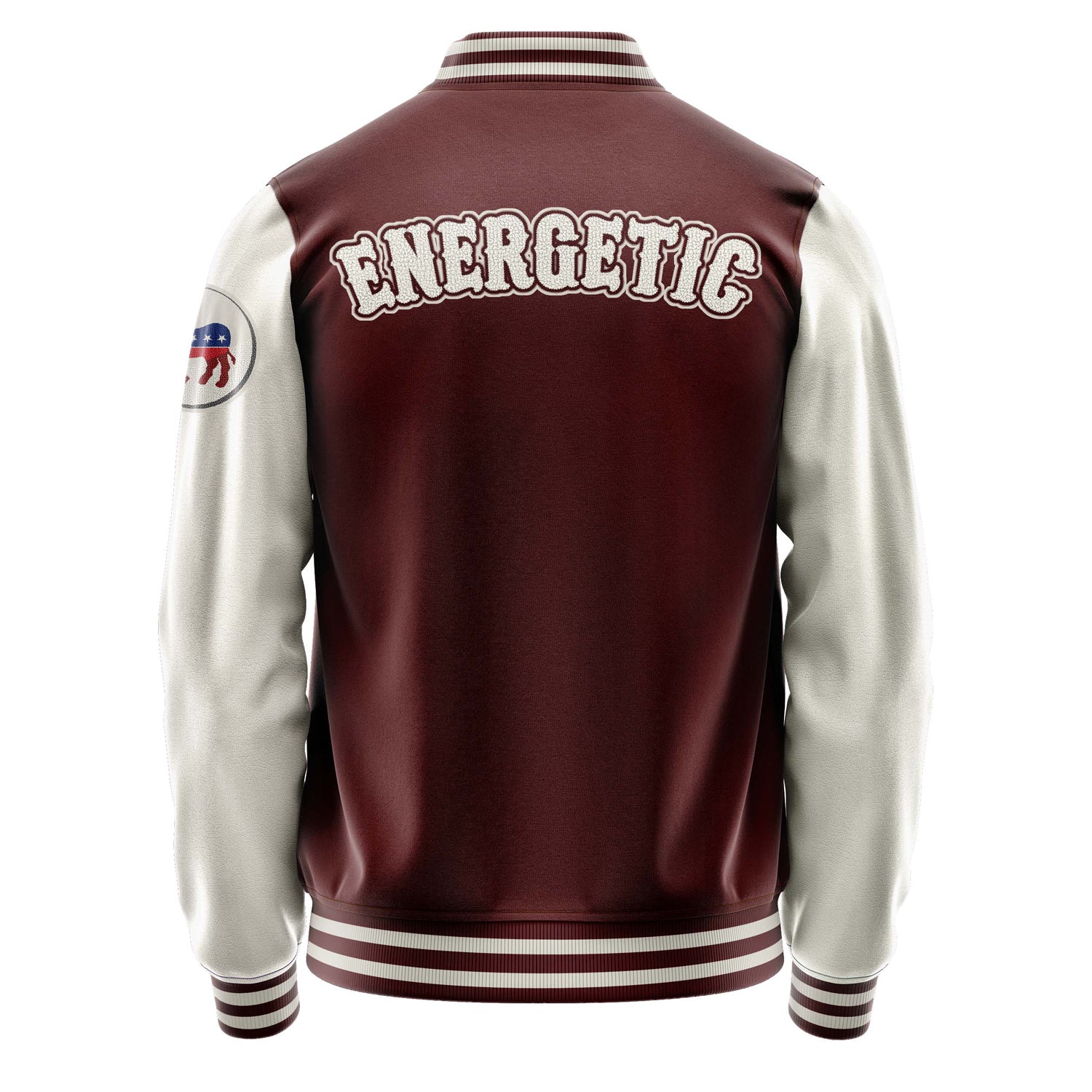 Custom Wine Red Varsity Jacket Patches Beige Leather Sleeves - Democrats Donkey