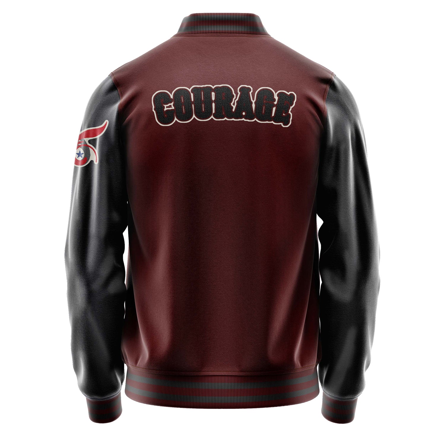 Custom Wine Red Varsity Jacket Patches Dark Gray Leather Sleeves - Emblem Badge Logo