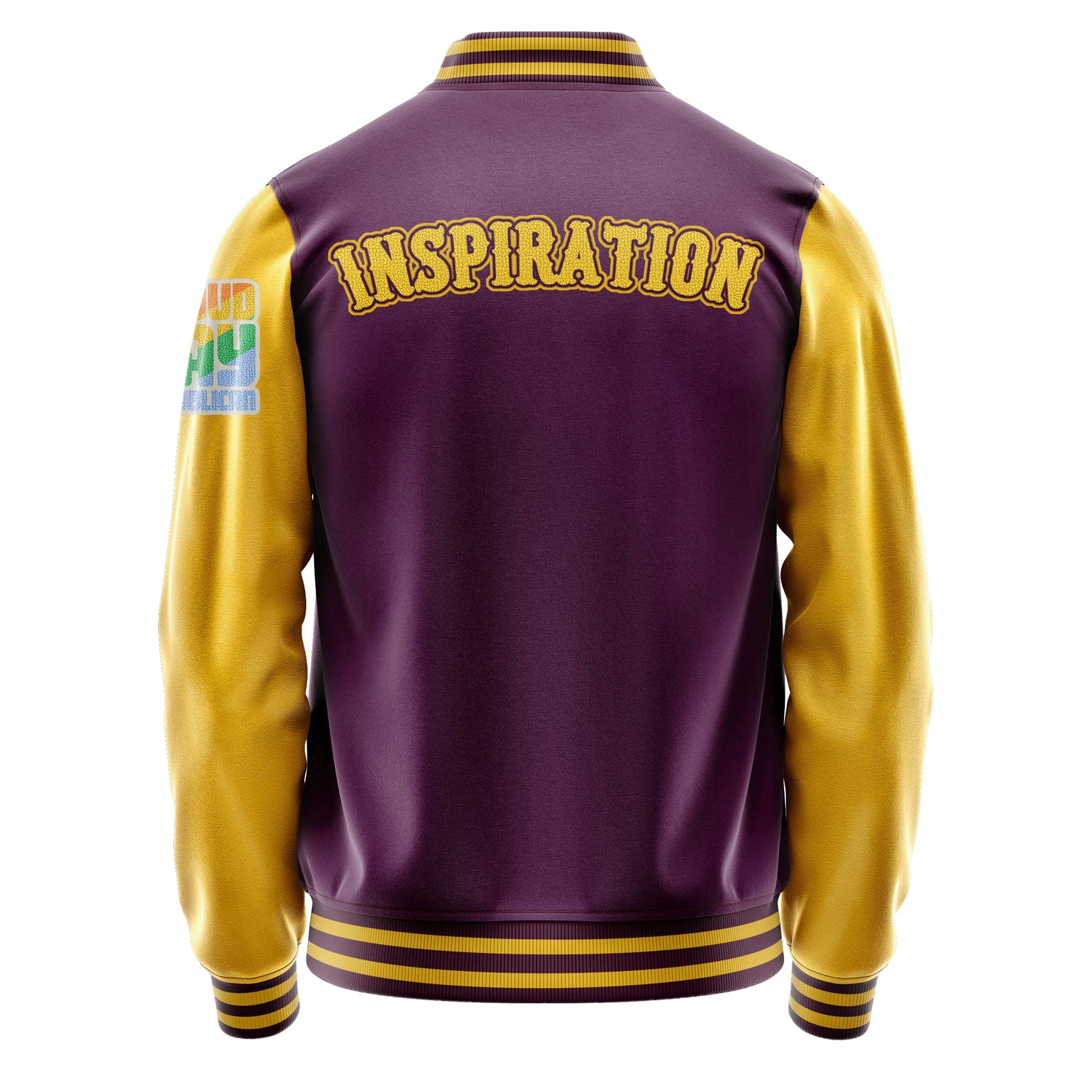 Custom Purple Varsity Jacket Patches Egg Yellow Leather Sleeves - Proud Gay Republican