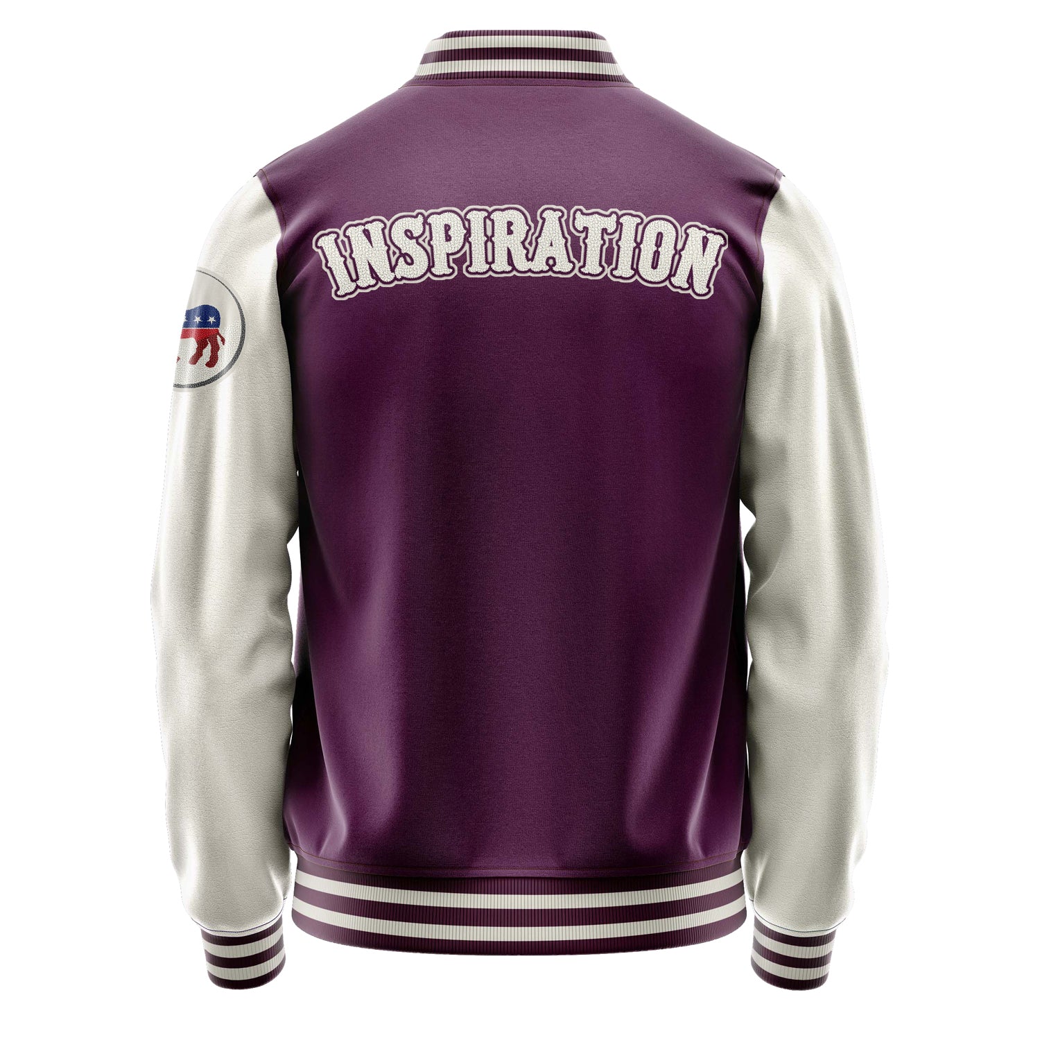 Custom Purple Varsity Jacket Patches Beige Leather Sleeves - Democrats Donkey