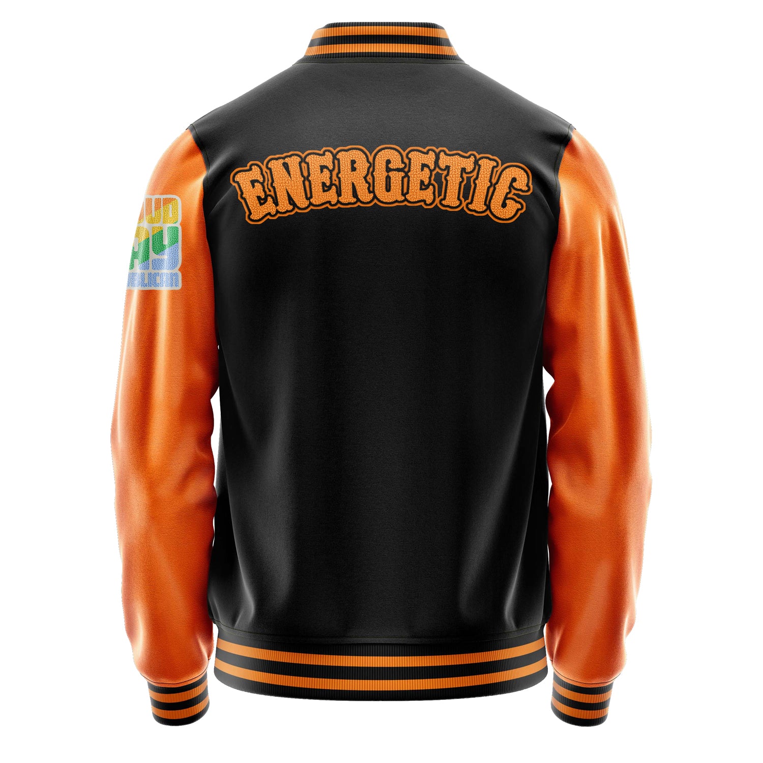 Custom Black Varsity Jacket Patches Orange Leather Sleeves - Proud Gay Republican