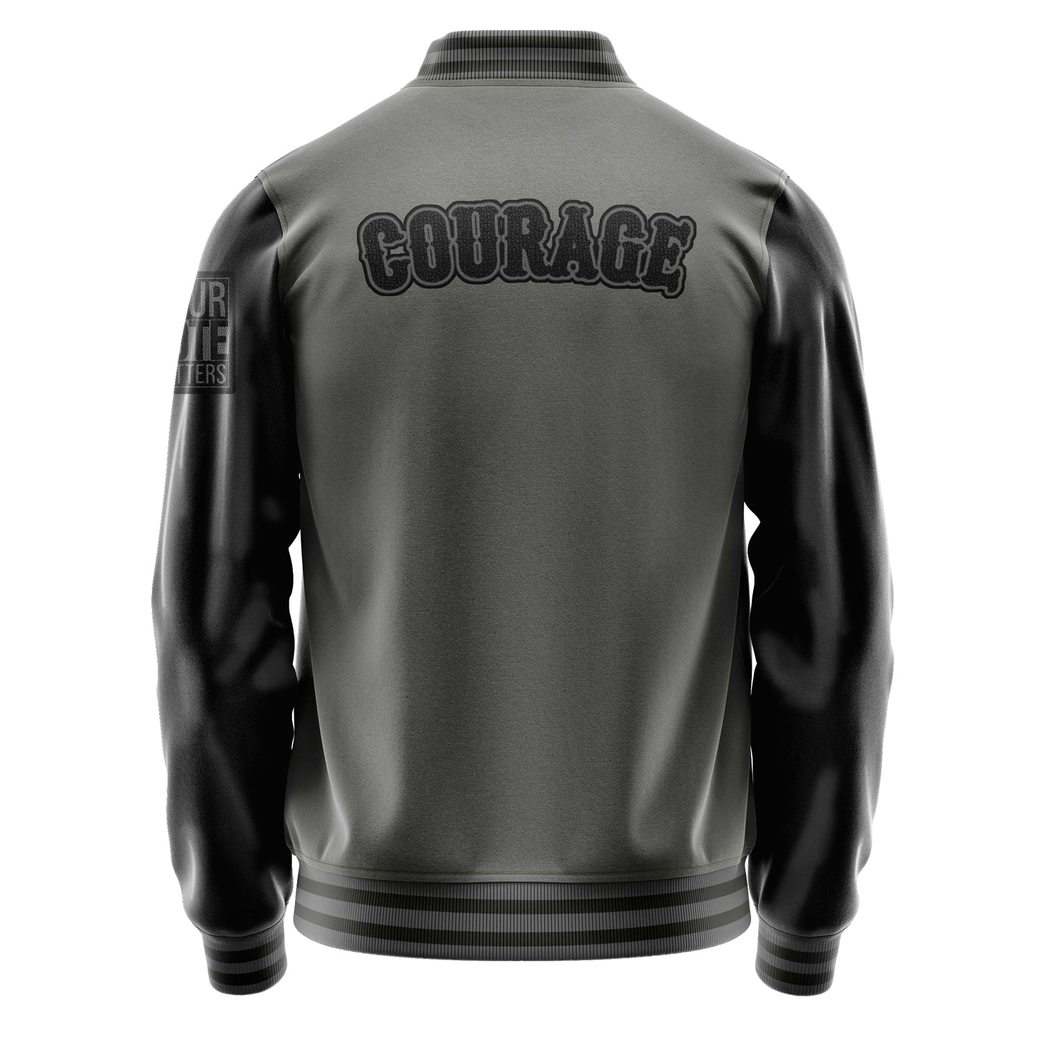 Custom Gray Varsity Jacket Patches Black Leather Sleeves - Your Vote Matters