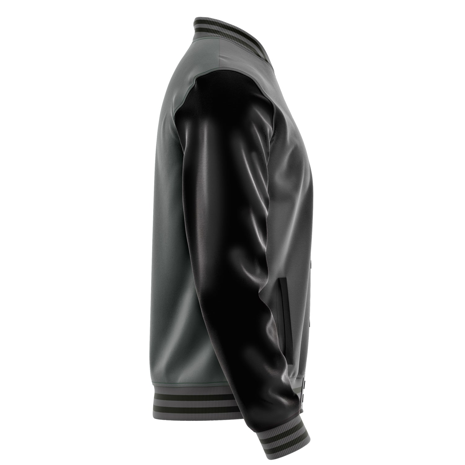 Custom Gray Varsity Jacket Patches Black Leather Sleeves - Your Vote Matters