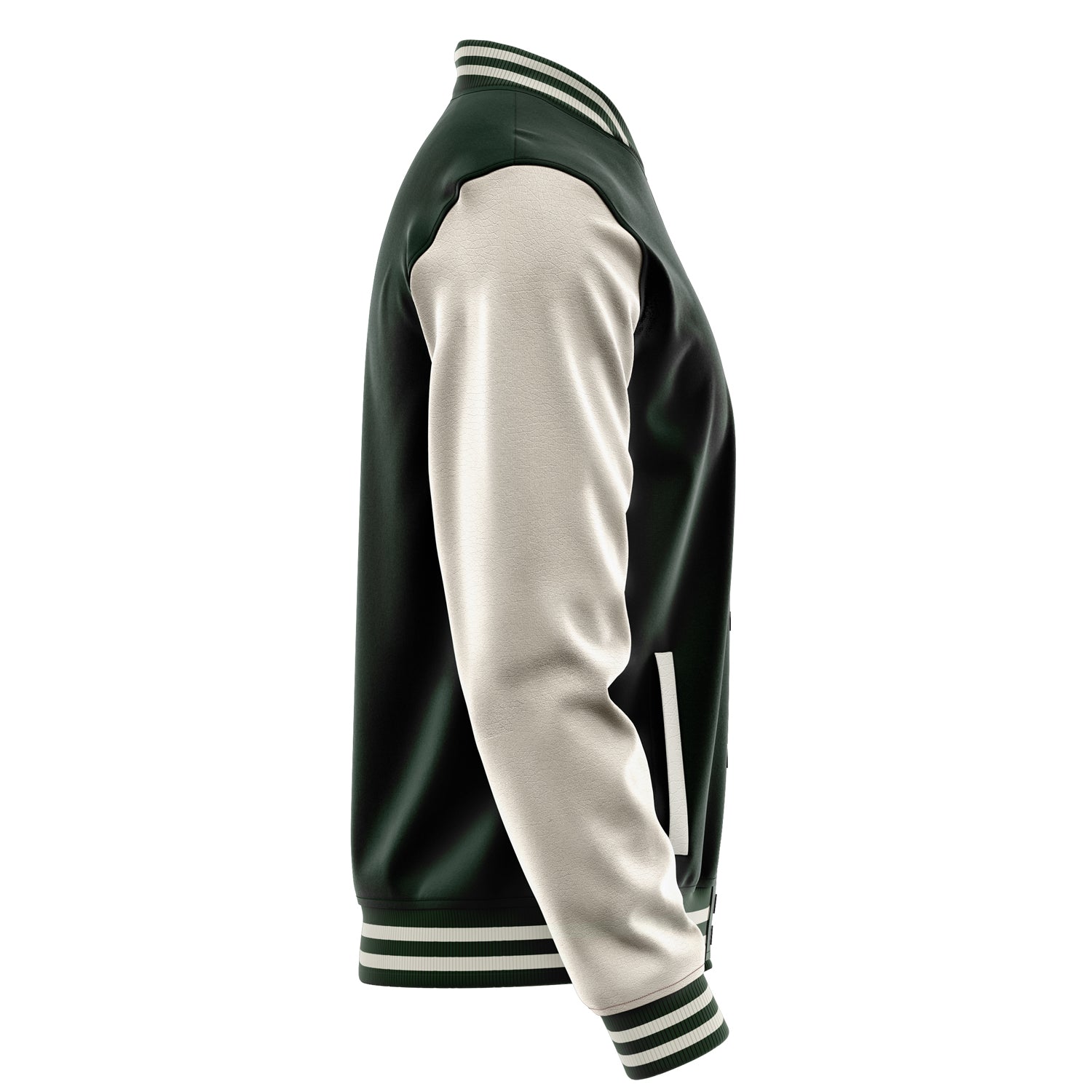 Custom Dark Green Varsity Jacket Patches Beige Leather Sleeves - Festival Squad