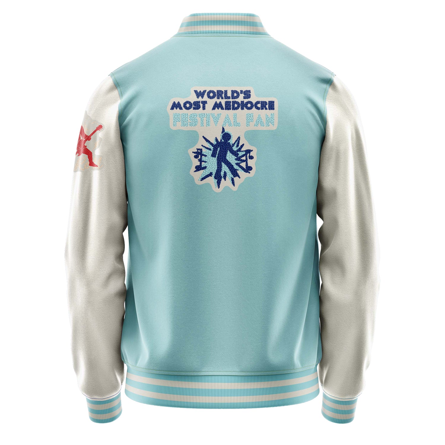Custom Light Blue Varsity Jacket Patches Beige Leather Sleeves - Tomato Festival