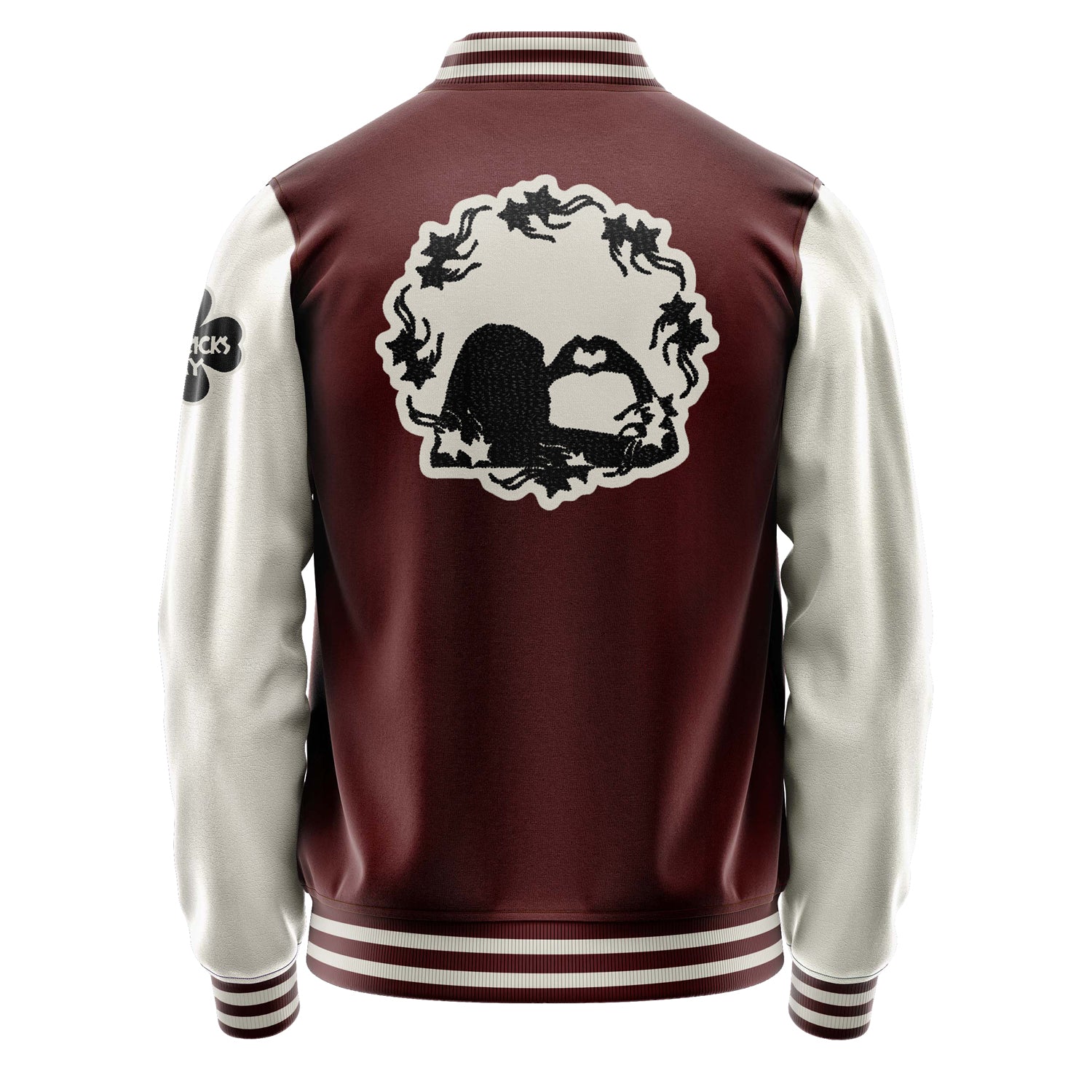 Custom Wine Red Varsity Jacket Patches Beige Leather Sleeves - Girl's heart