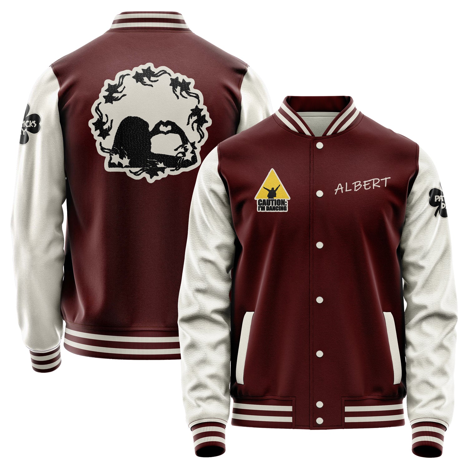 Custom Wine Red Varsity Jacket Patches Beige Leather Sleeves - Girl's heart