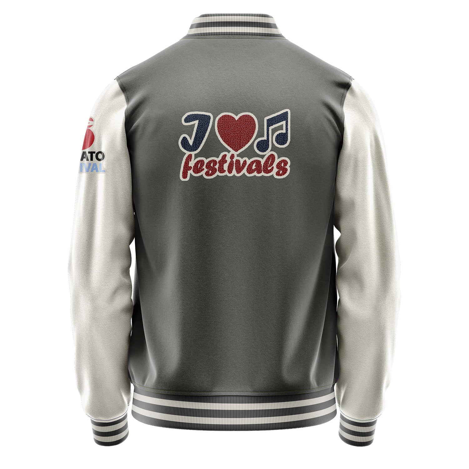 Custom Gray Varsity Jacket Patches Beige Leather Sleeves - Festivals