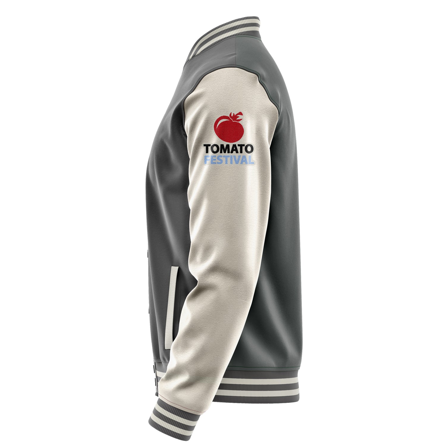 Custom Gray Varsity Jacket Patches Beige Leather Sleeves - Festivals