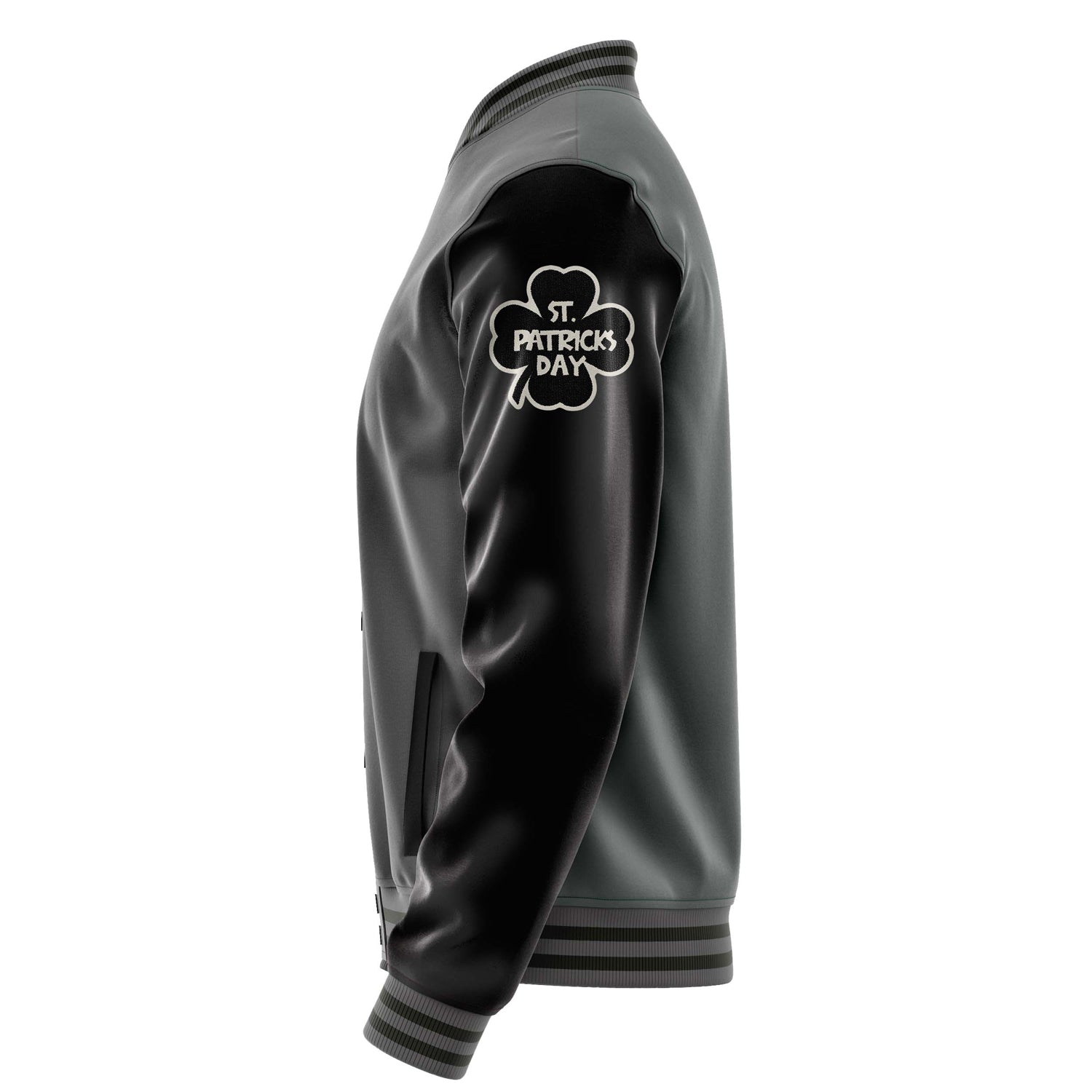 Custom Gray Varsity Jacket Patches Black Leather Sleeves - Girl's heart