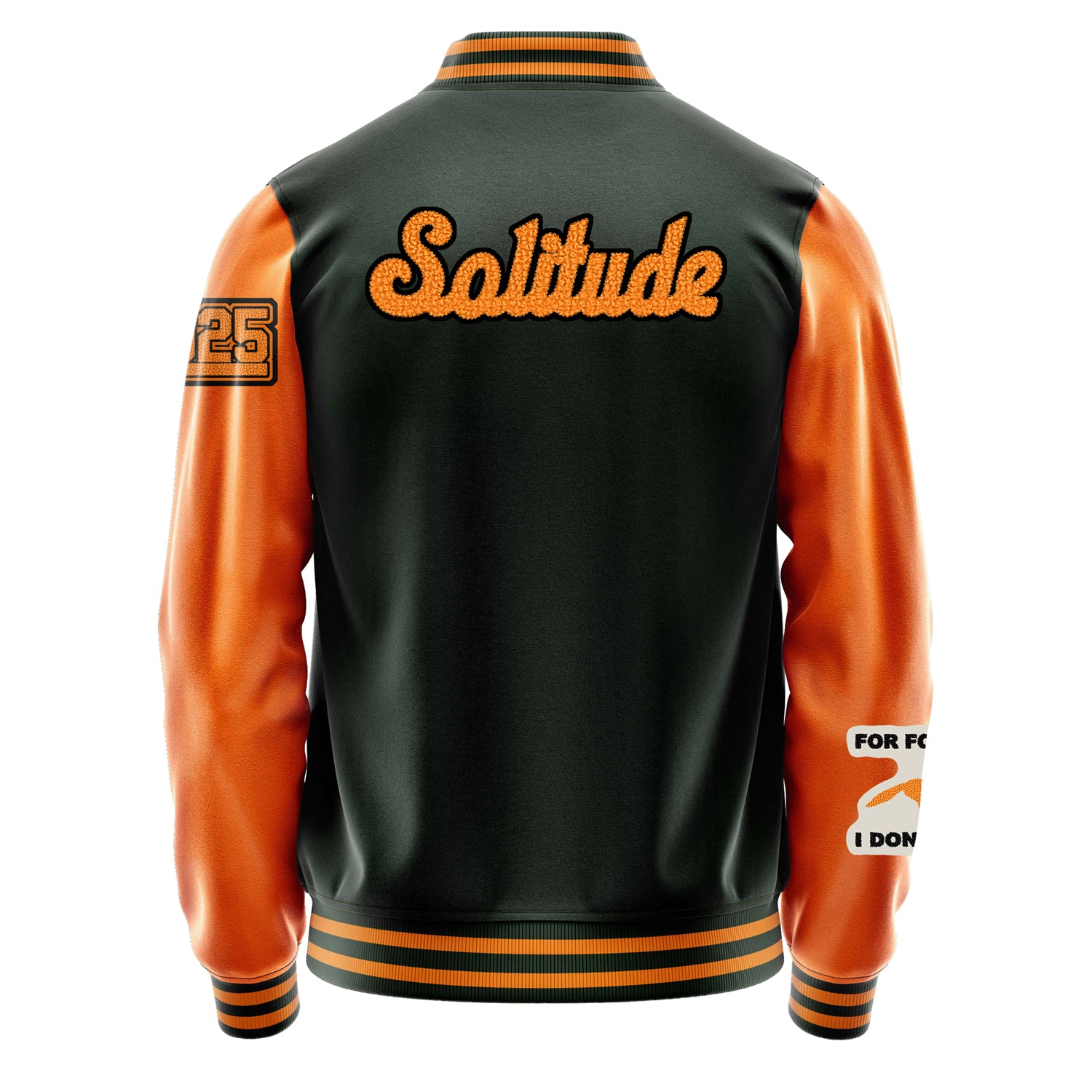 Custom Dark Green Varsity Jacket Patches Orange Leather Sleeves - Fox head