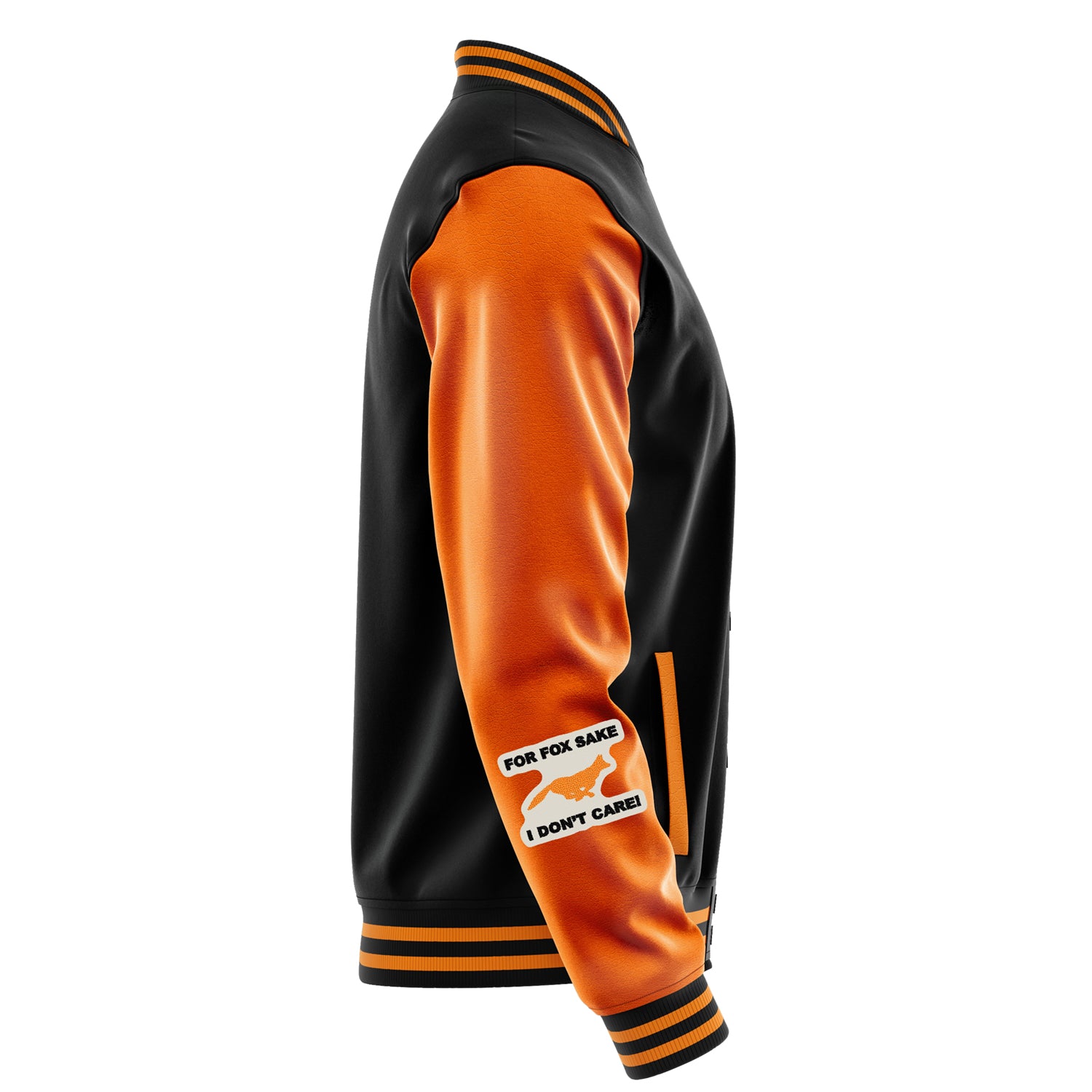 Custom Dark Green Varsity Jacket Patches Orange Leather Sleeves - Fox head