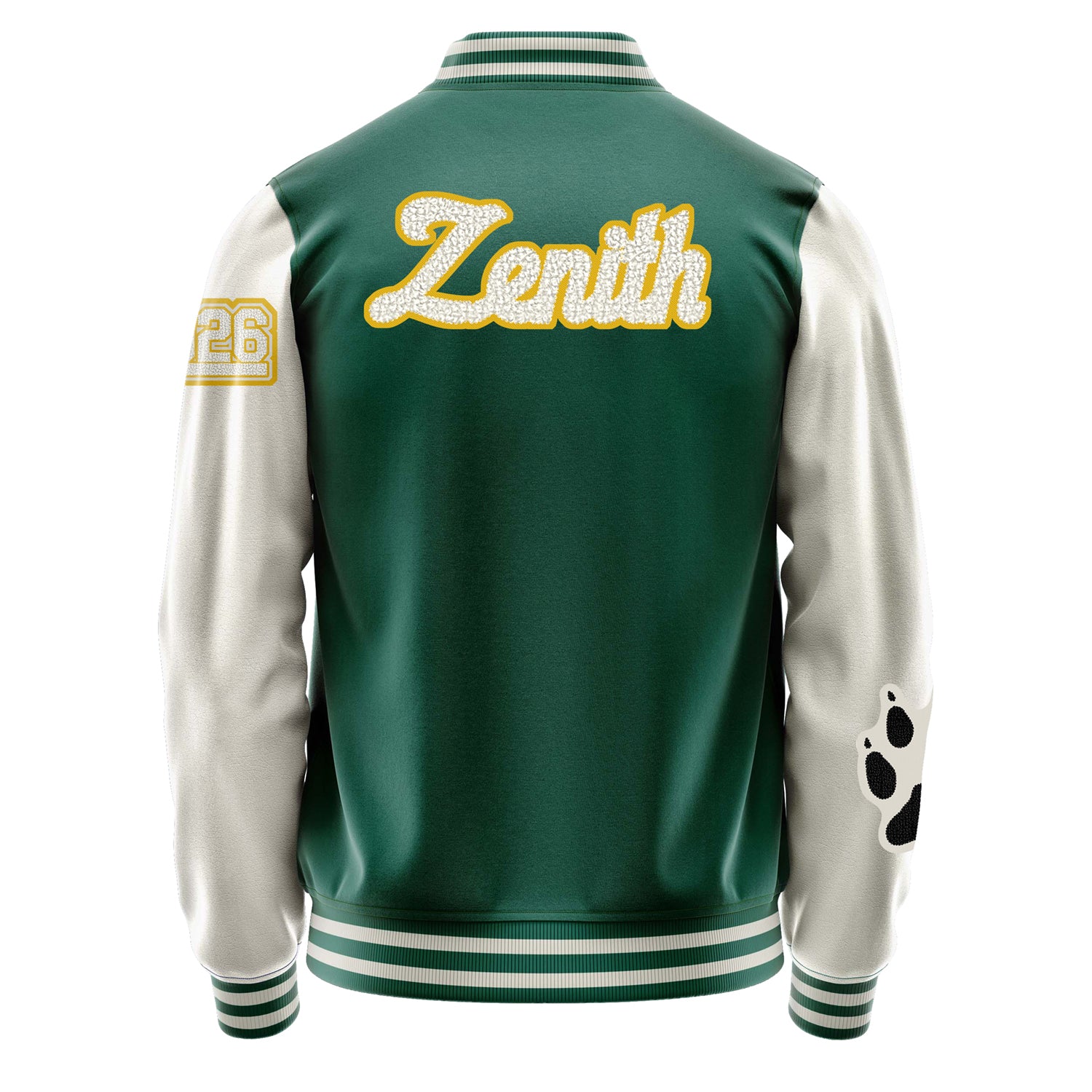 Custom Green Varsity Jacket Patches Beige Leather Sleeves - Moon Fox