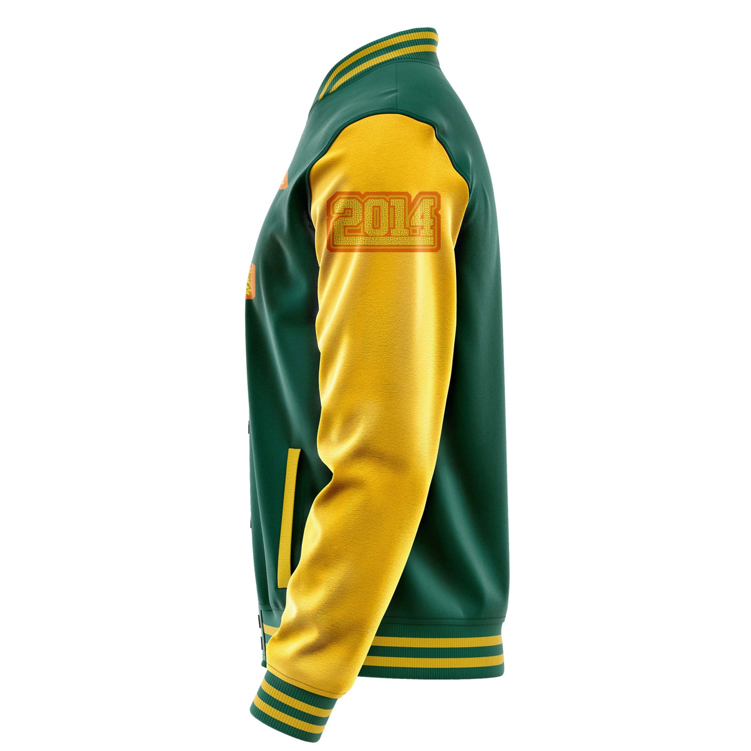 Custom Green Varsity Jacket Patches Egg Yellow Leather Sleeves - Fox head