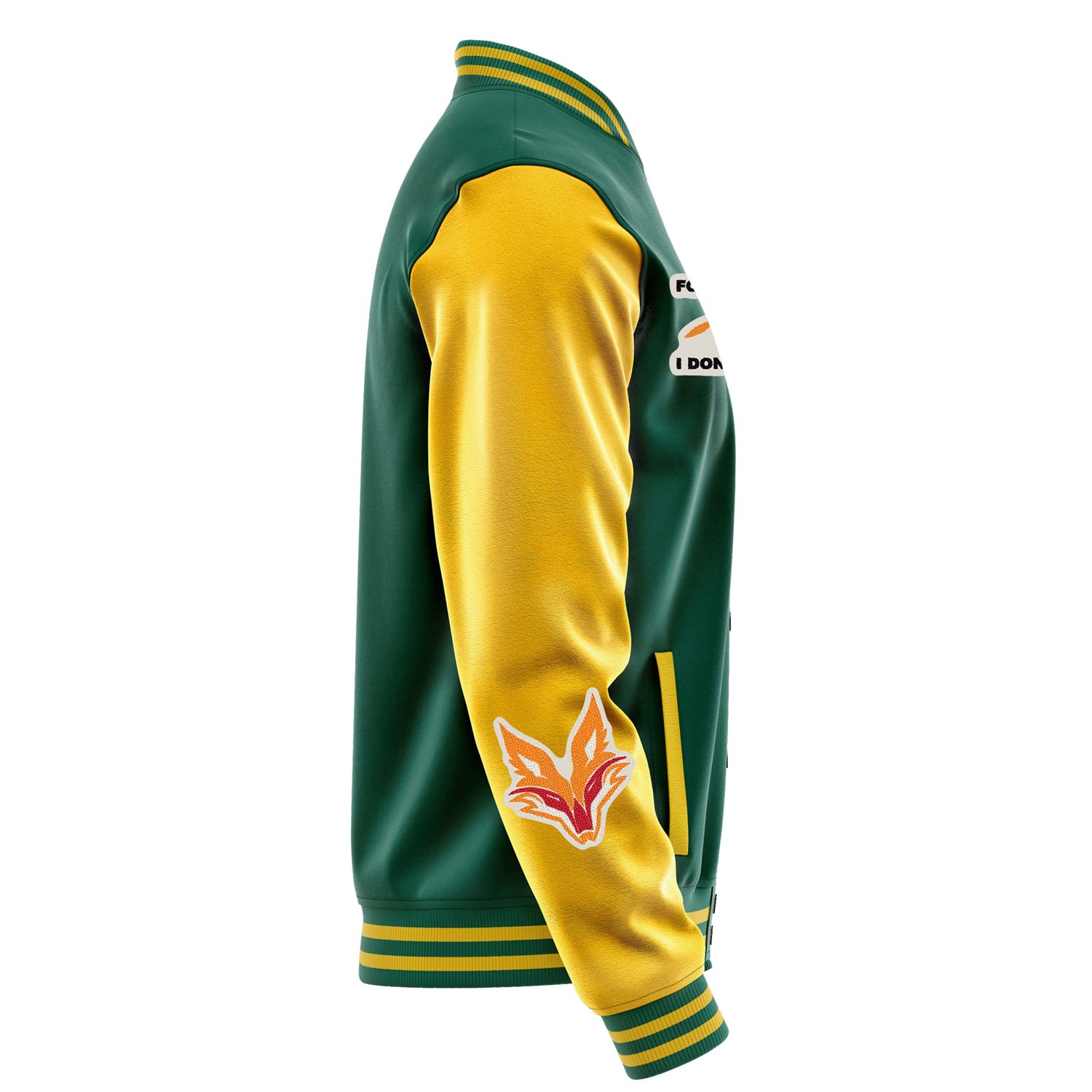 Custom Green Varsity Jacket Patches Egg Yellow Leather Sleeves - Fox head