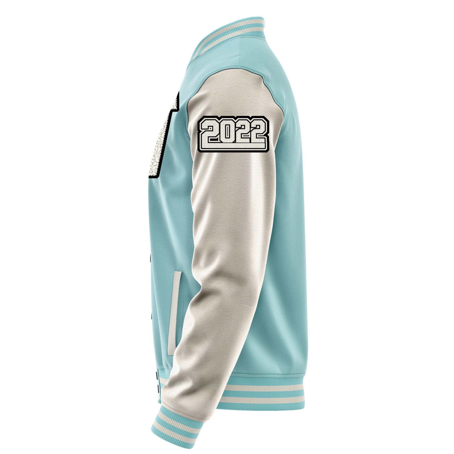 Custom Light Blue Varsity Jacket Patches Beige Leather Sleeves - Fox Paw Prints