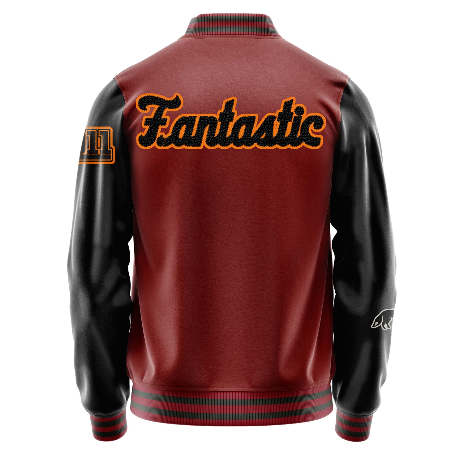 Custom Dark Red Varsity Jacket Patches Black Leather Sleeves - Fox head