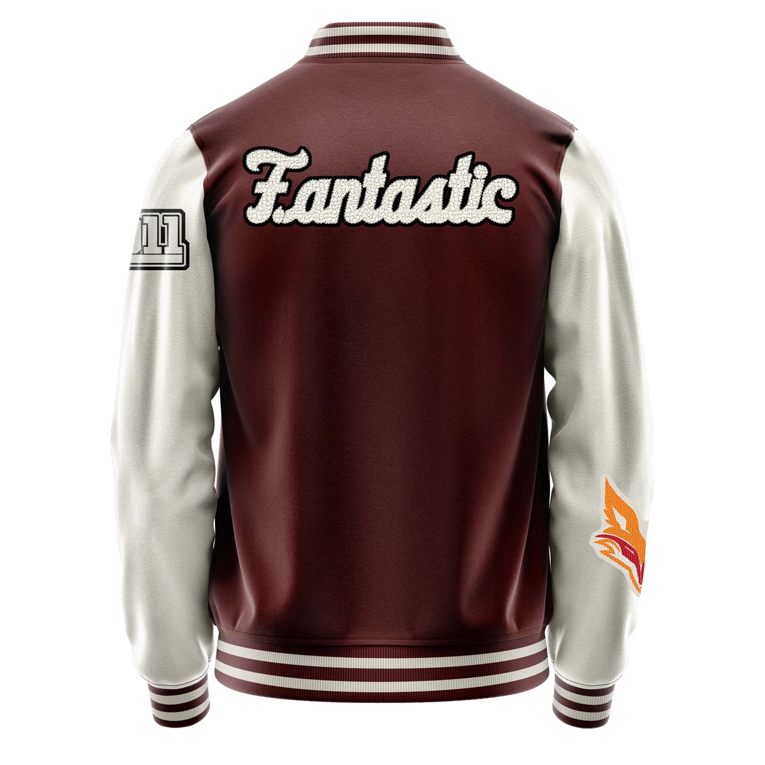Custom Wine Red Varsity Jacket Patches Beige Leather Sleeves - Fox head