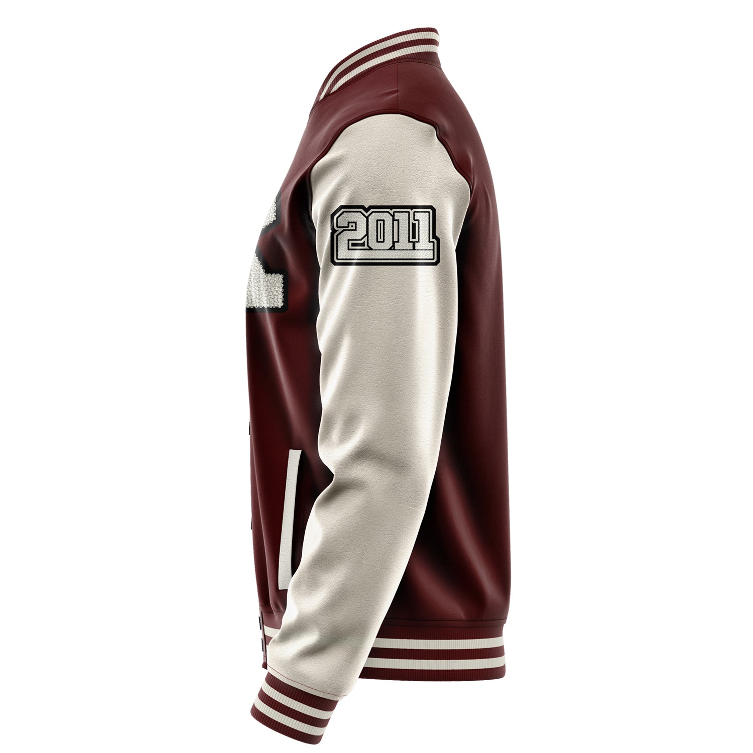 Custom Wine Red Varsity Jacket Patches Beige Leather Sleeves - Fox head