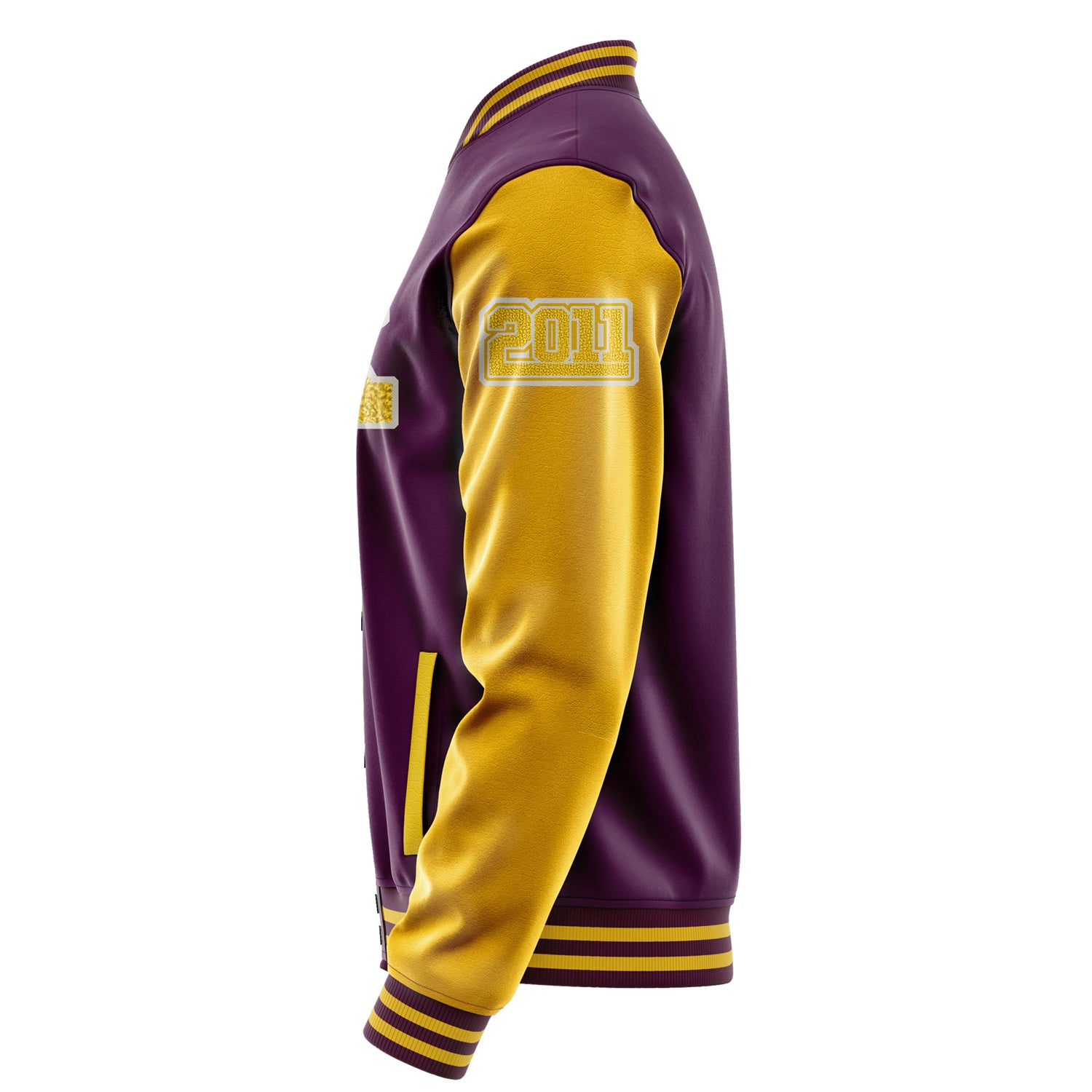 Custom Purple Varsity Jacket Patches Egg Yellow Leather Sleeves - Moon Fox