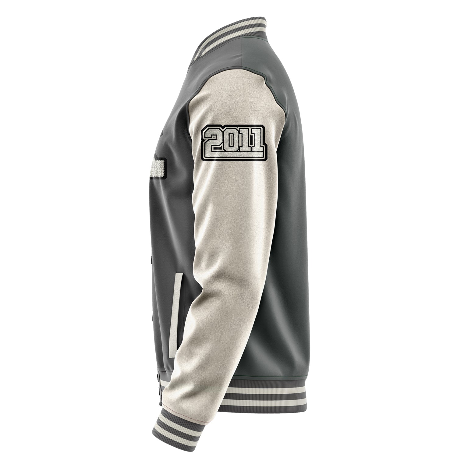 Custom Gray Varsity Jacket Patches Beige Leather Sleeves - What does the fox say？