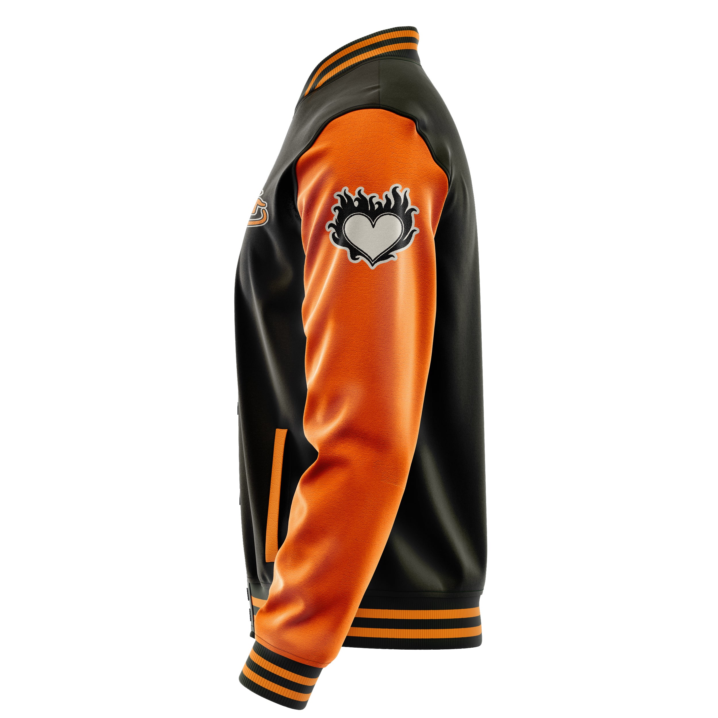 Custom Brown Varsity Jacket Patches Orange Leather Sleeves - dripping heart