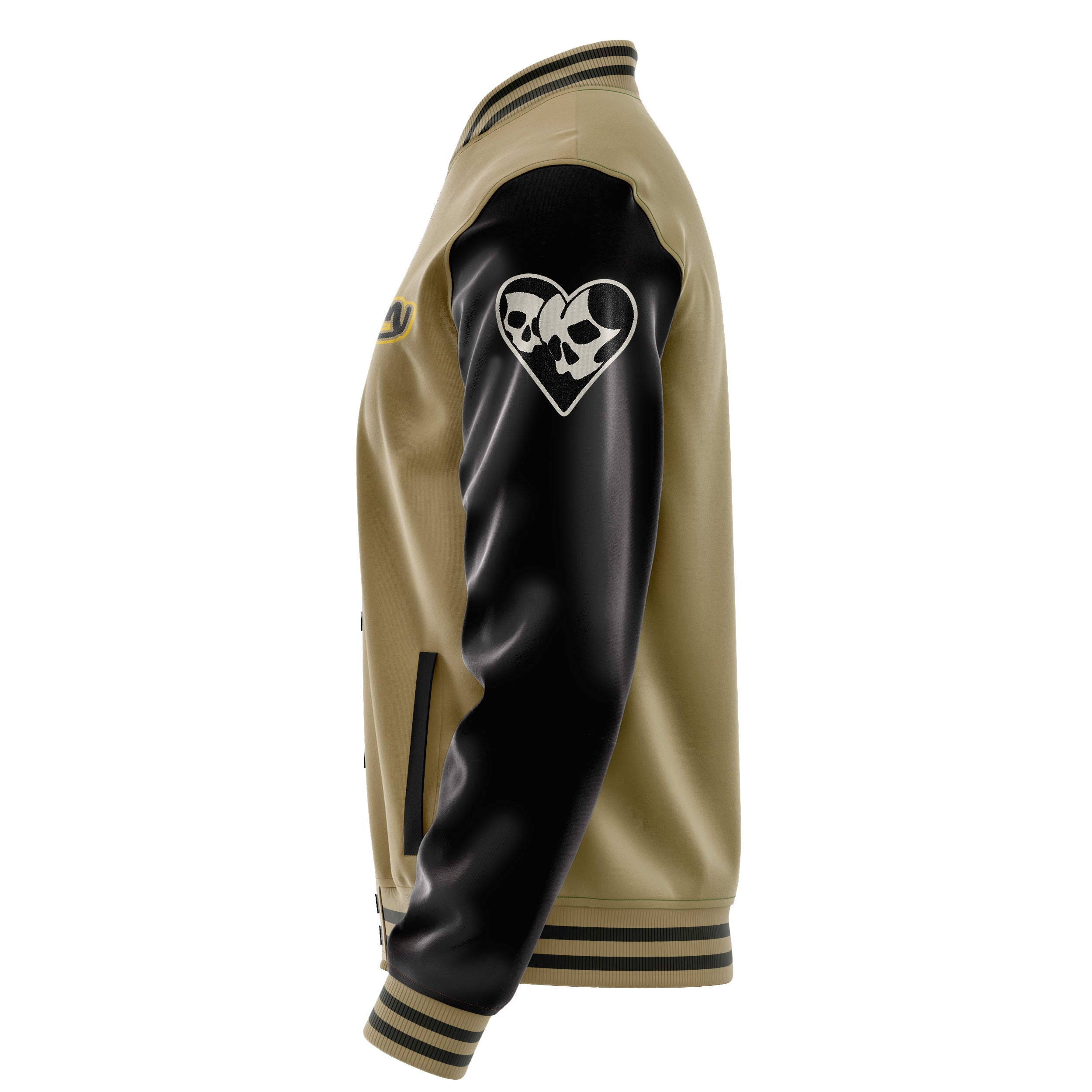 Custom Camel Varsity Jacket Patches Black Leather Sleeves - Not happy