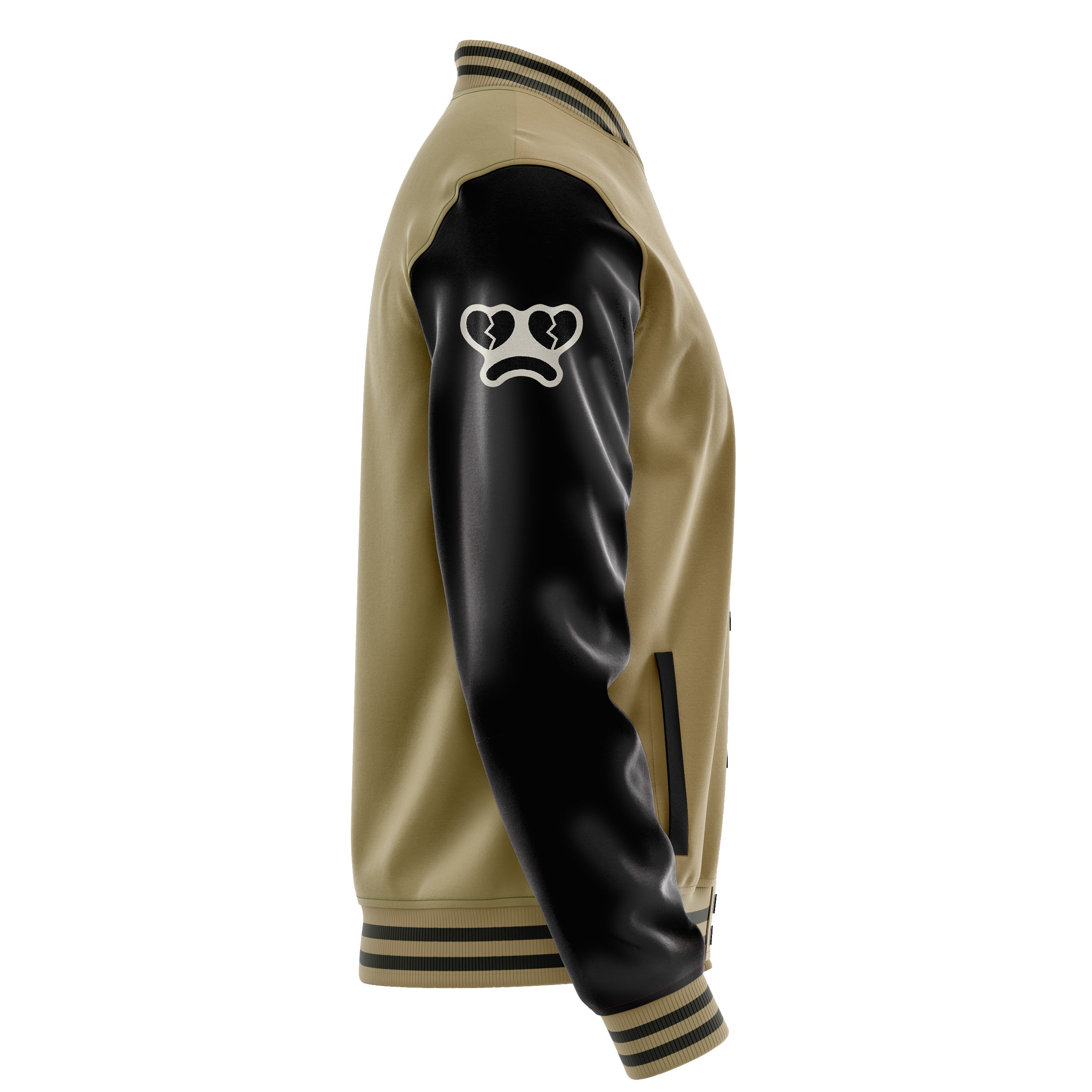 Custom Camel Varsity Jacket Patches Black Leather Sleeves - Not happy