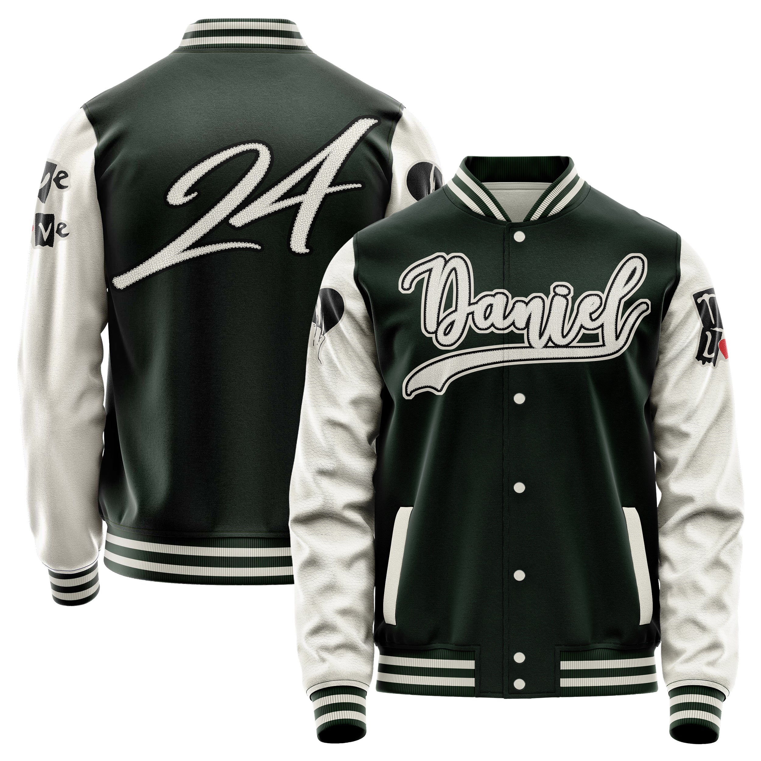 Custom Dark Green Varsity Jacket Patches Beige Leather Sleeves - Hurt the heart