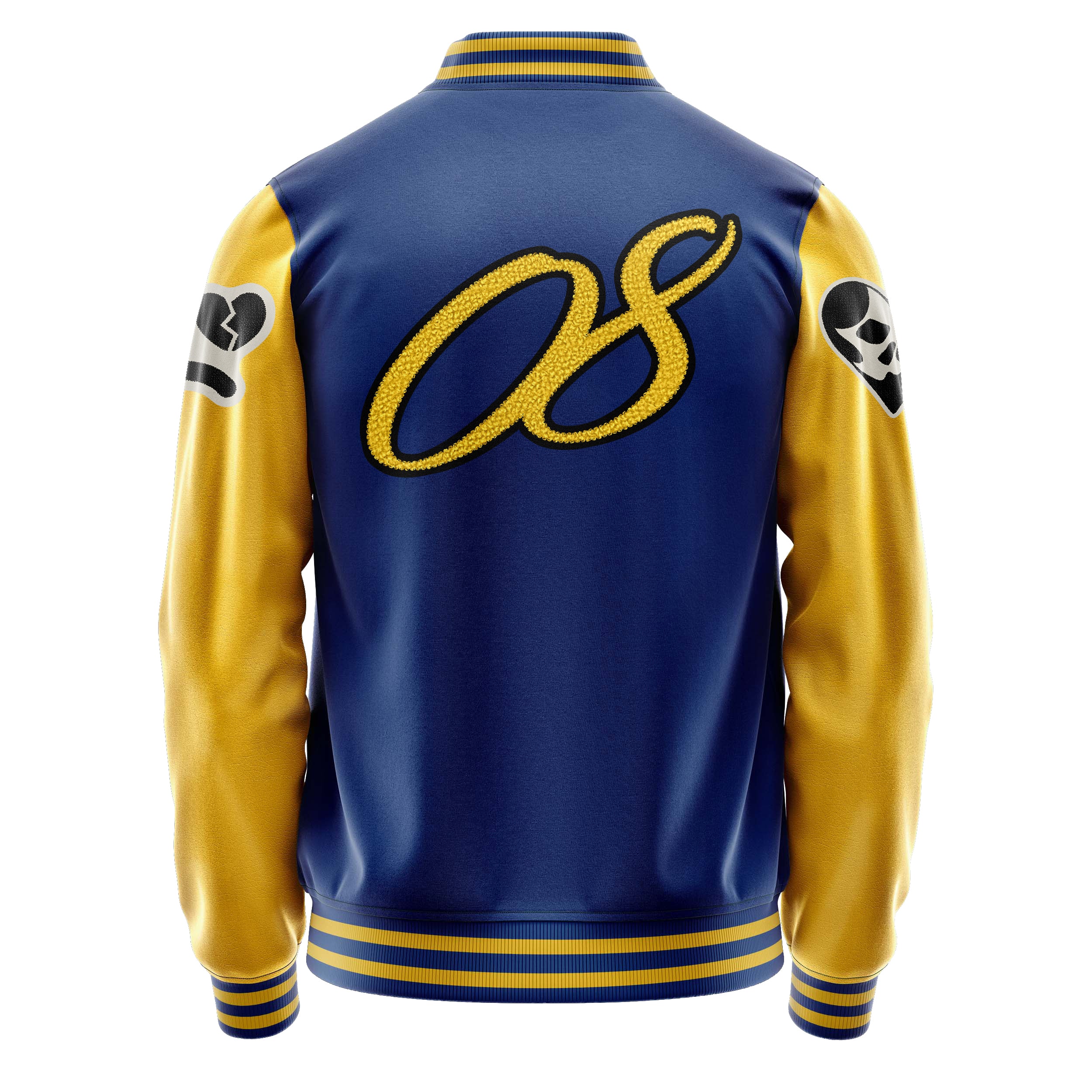 Custom Royal Blue Varsity Jacket Patches Egg Yellow Leather Sleeves - Not happy