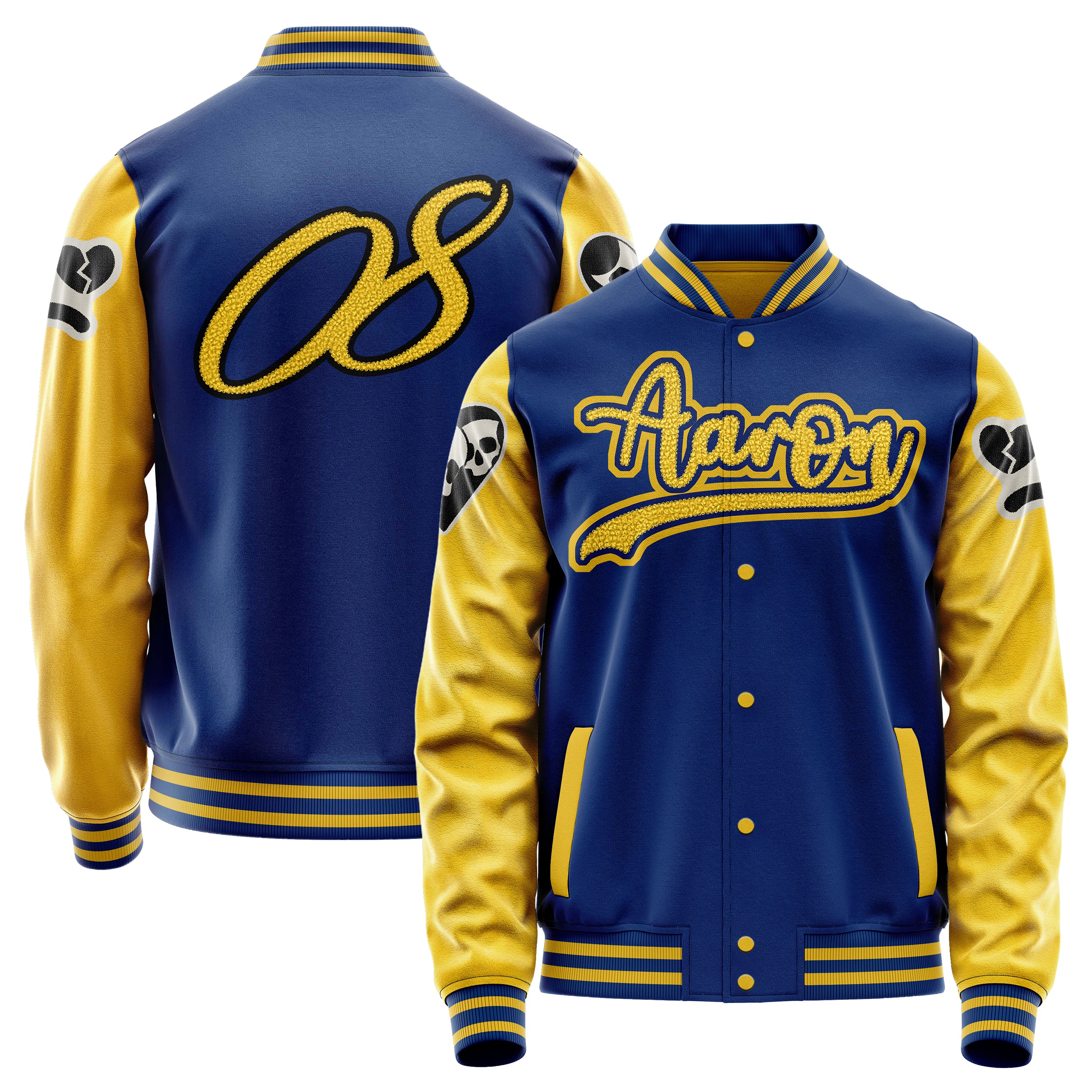 Custom Royal Blue Varsity Jacket Patches Egg Yellow Leather Sleeves - Not happy