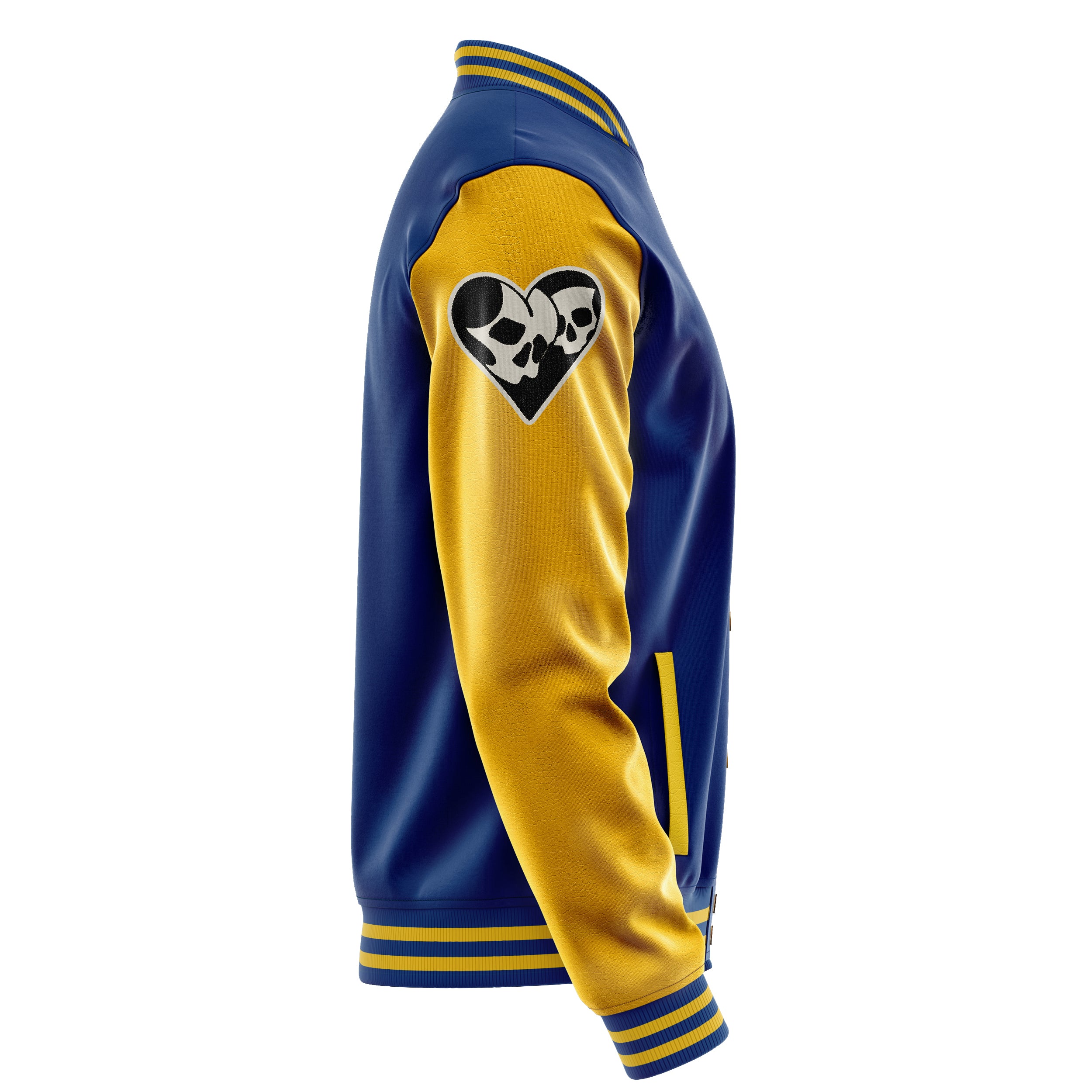 Custom Royal Blue Varsity Jacket Patches Egg Yellow Leather Sleeves - Not happy