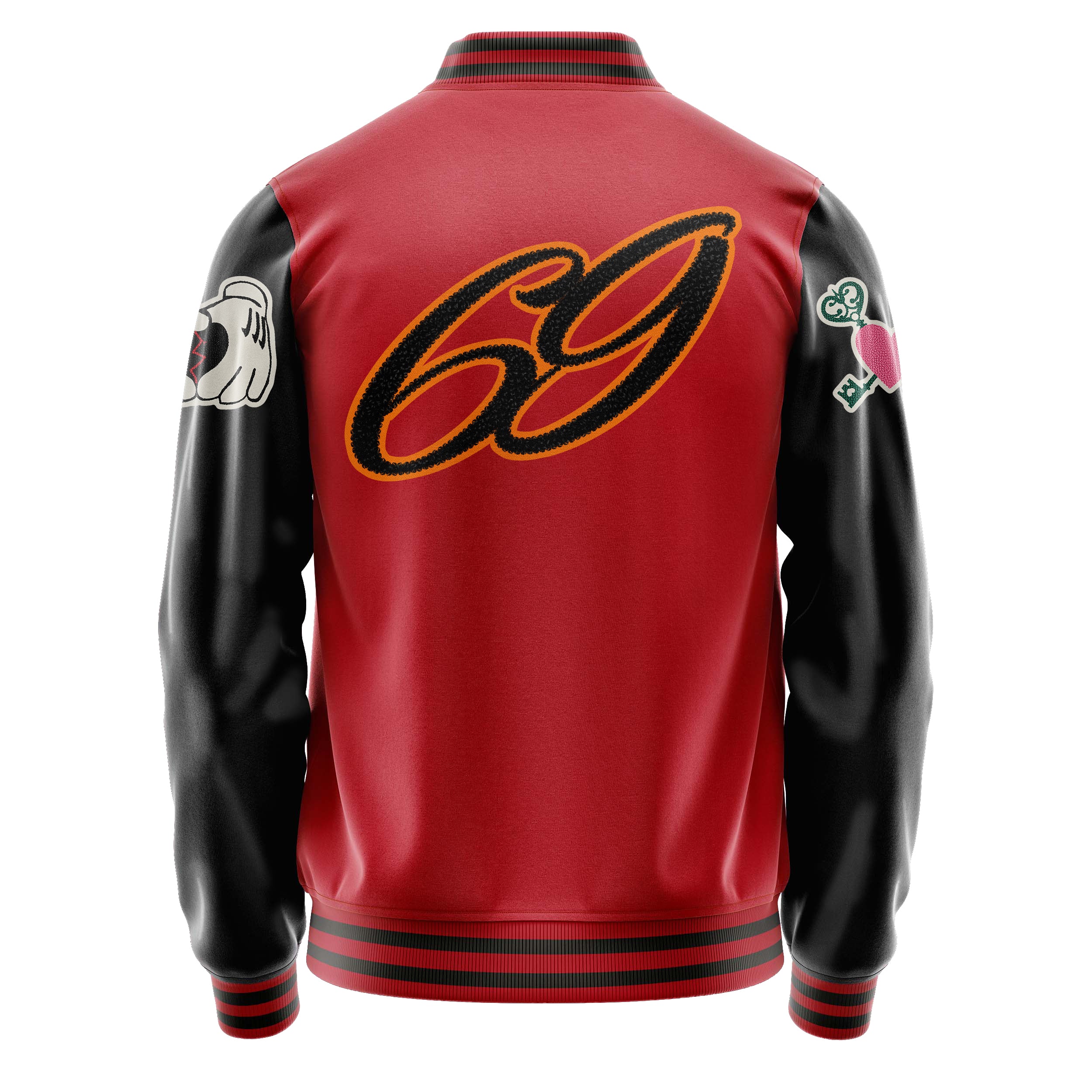 Custom Red Varsity Jacket Patches Black Leather Sleeves - Broken heart