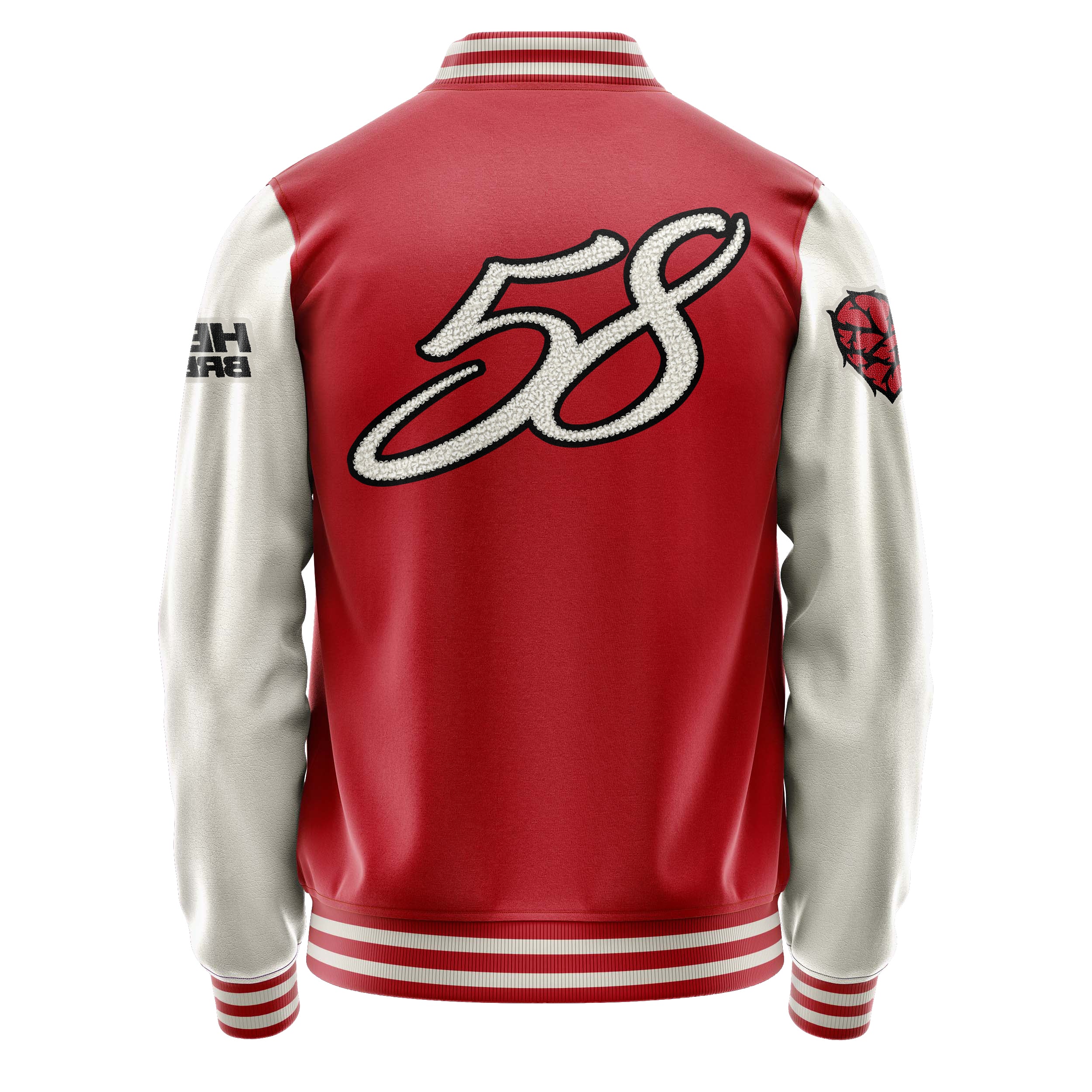 Custom Red Varsity Jacket Patches Beige Leather Sleeves - Heart Breaker