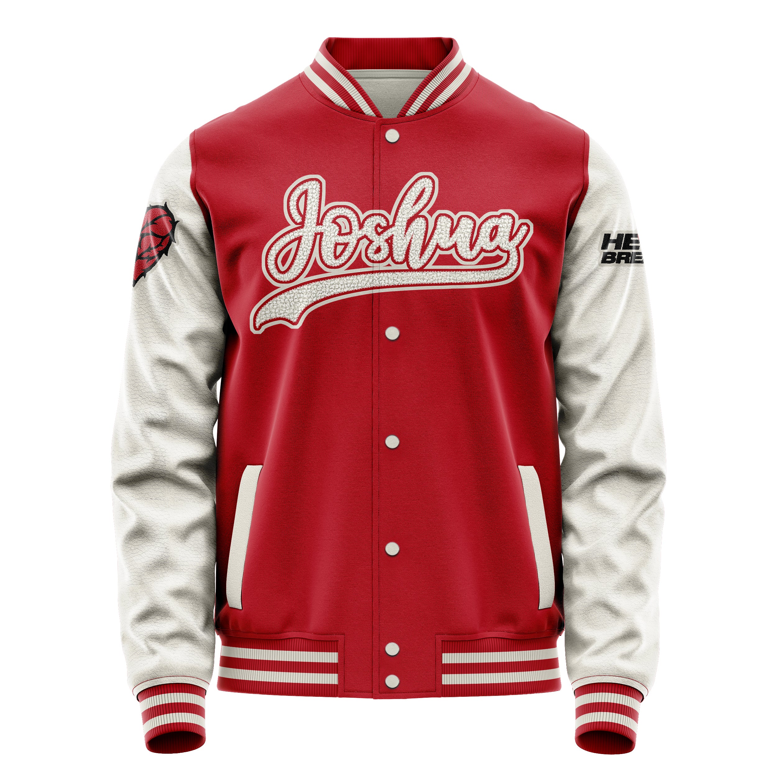 Custom Red Varsity Jacket Patches Beige Leather Sleeves - Heart Breaker