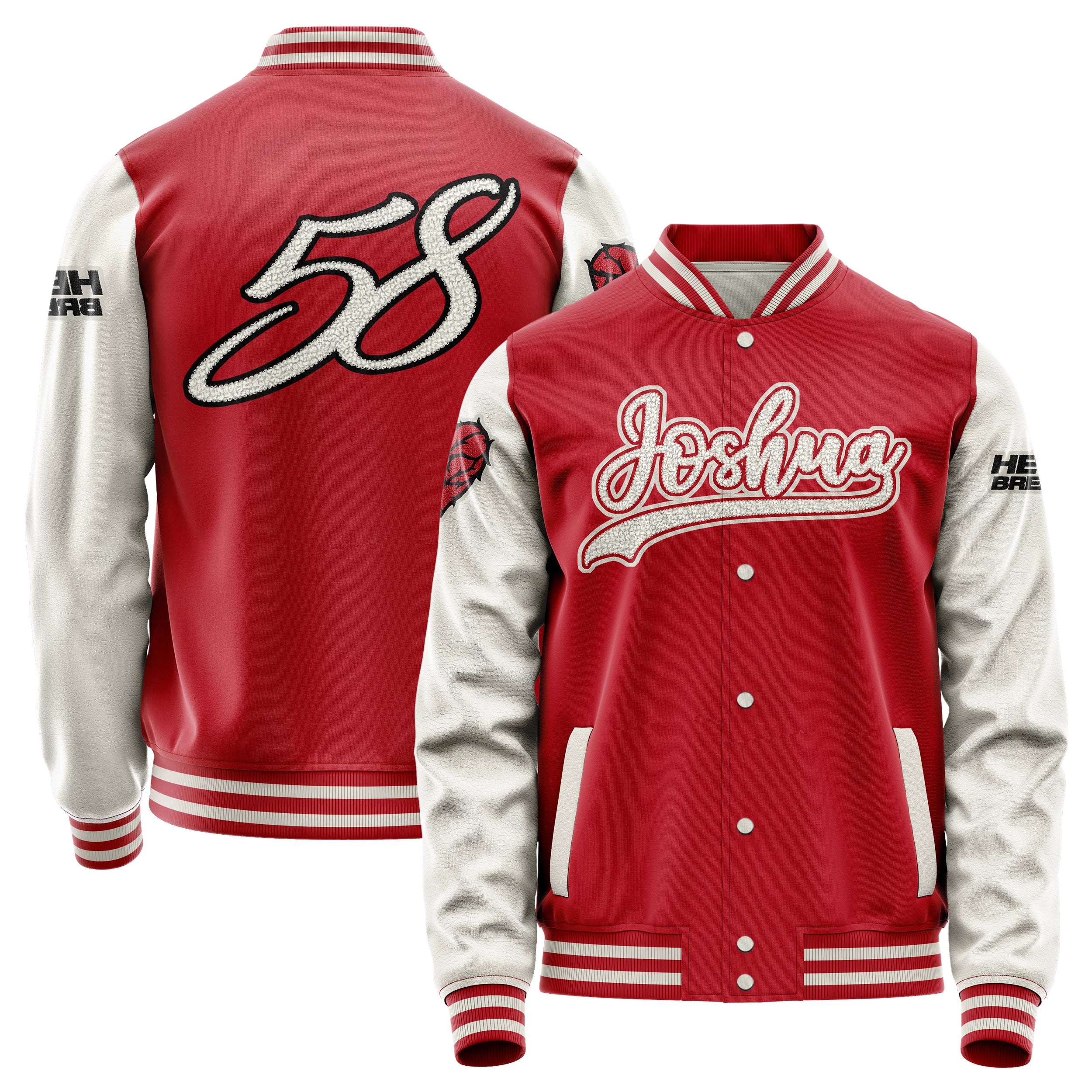 Custom Red Varsity Jacket Patches Beige Leather Sleeves - Heart Breaker