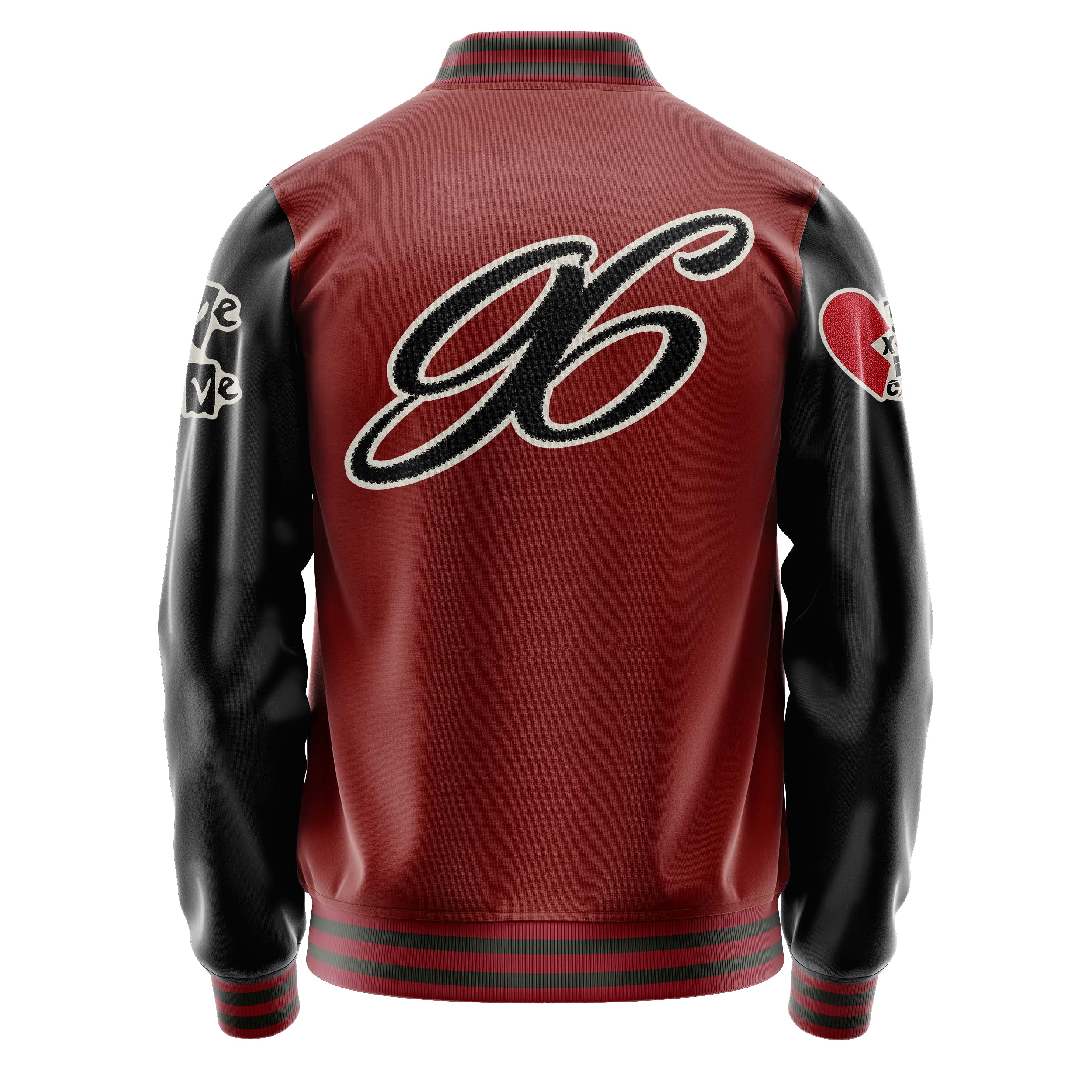 Custom Dark Red Varsity Jacket Patches Black Leather Sleeves - Toxic