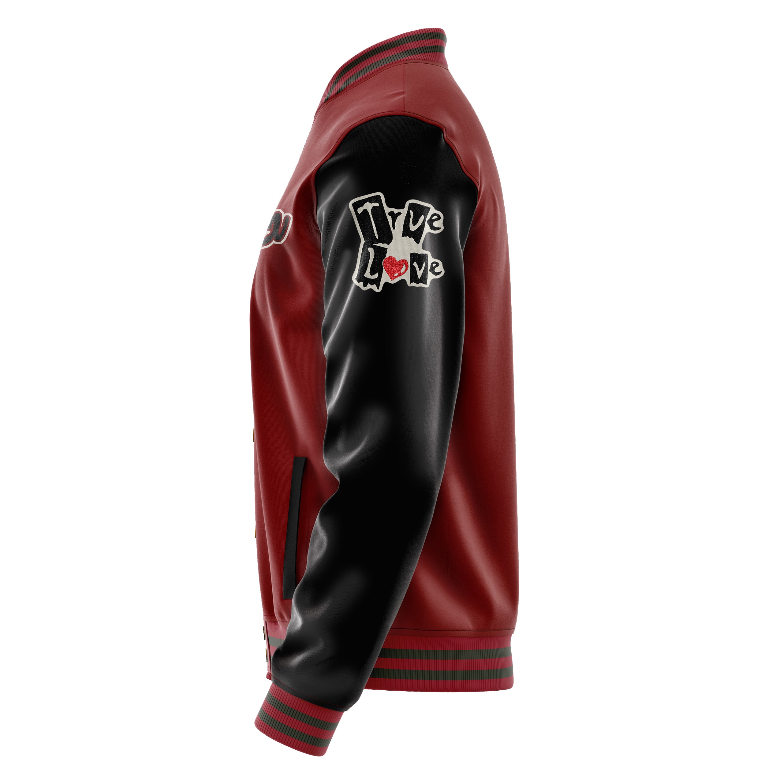 Custom Dark Red Varsity Jacket Patches Black Leather Sleeves - Toxic