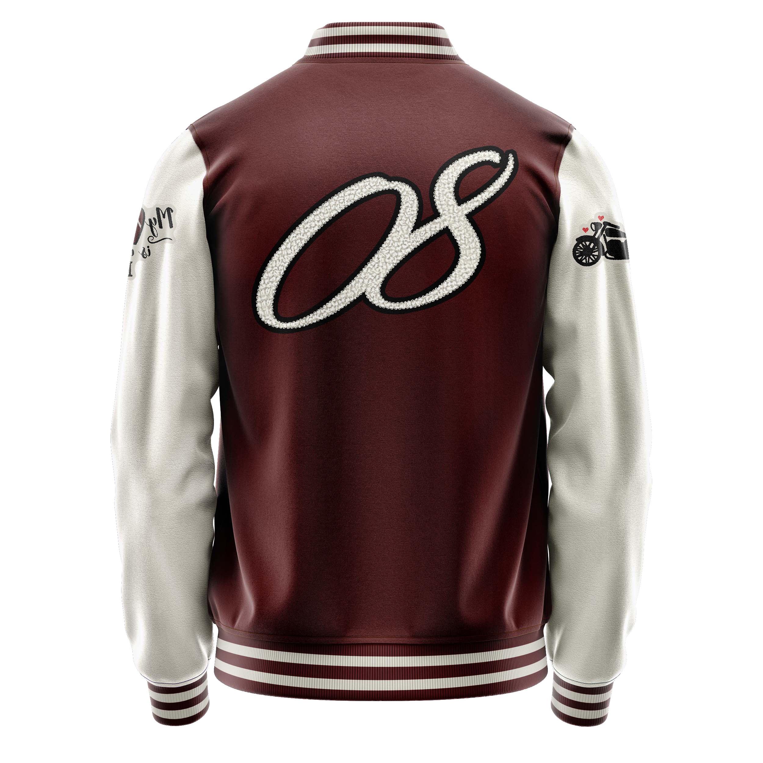 Custom Wine Red Varsity Jacket Patches Beige Leather Sleeves - My Heart is on that Field