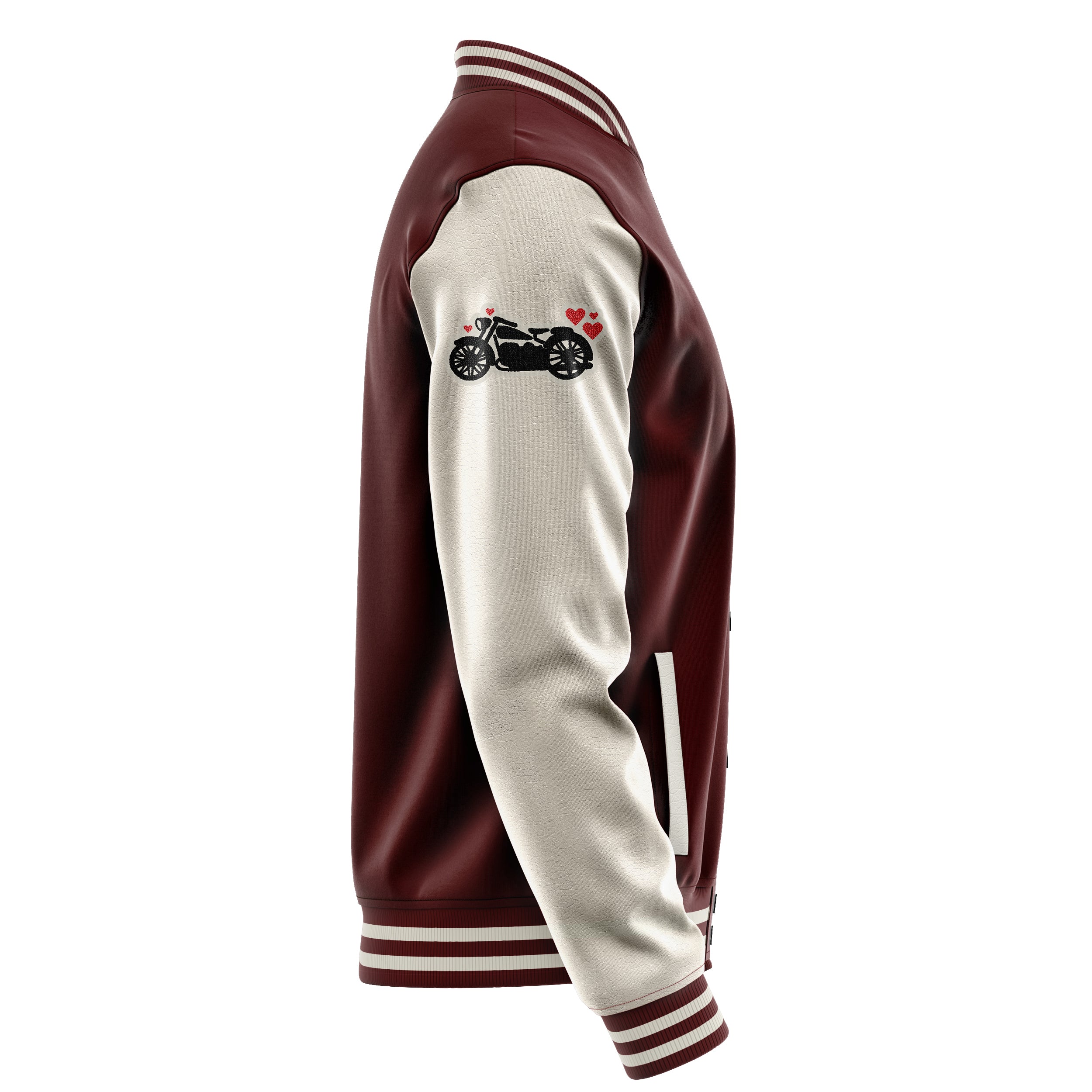 Custom Wine Red Varsity Jacket Patches Beige Leather Sleeves - My Heart is on that Field