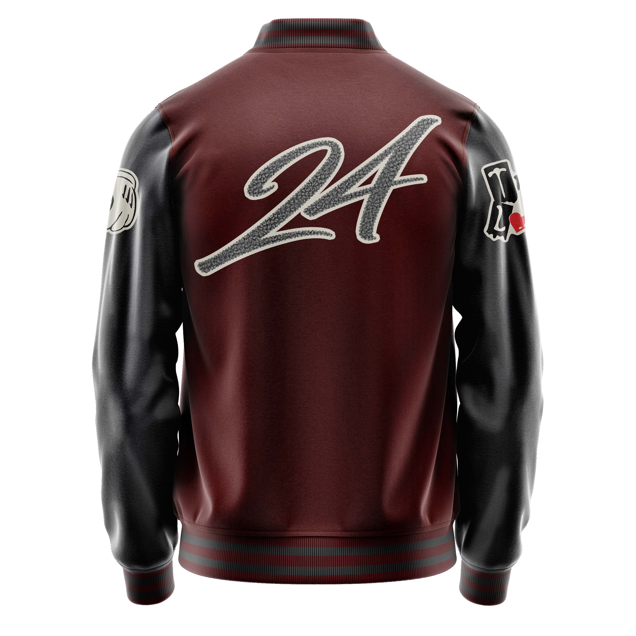 Custom Wine Red Varsity Jacket Patches Dark Gray Leather Sleeves - Broken heart